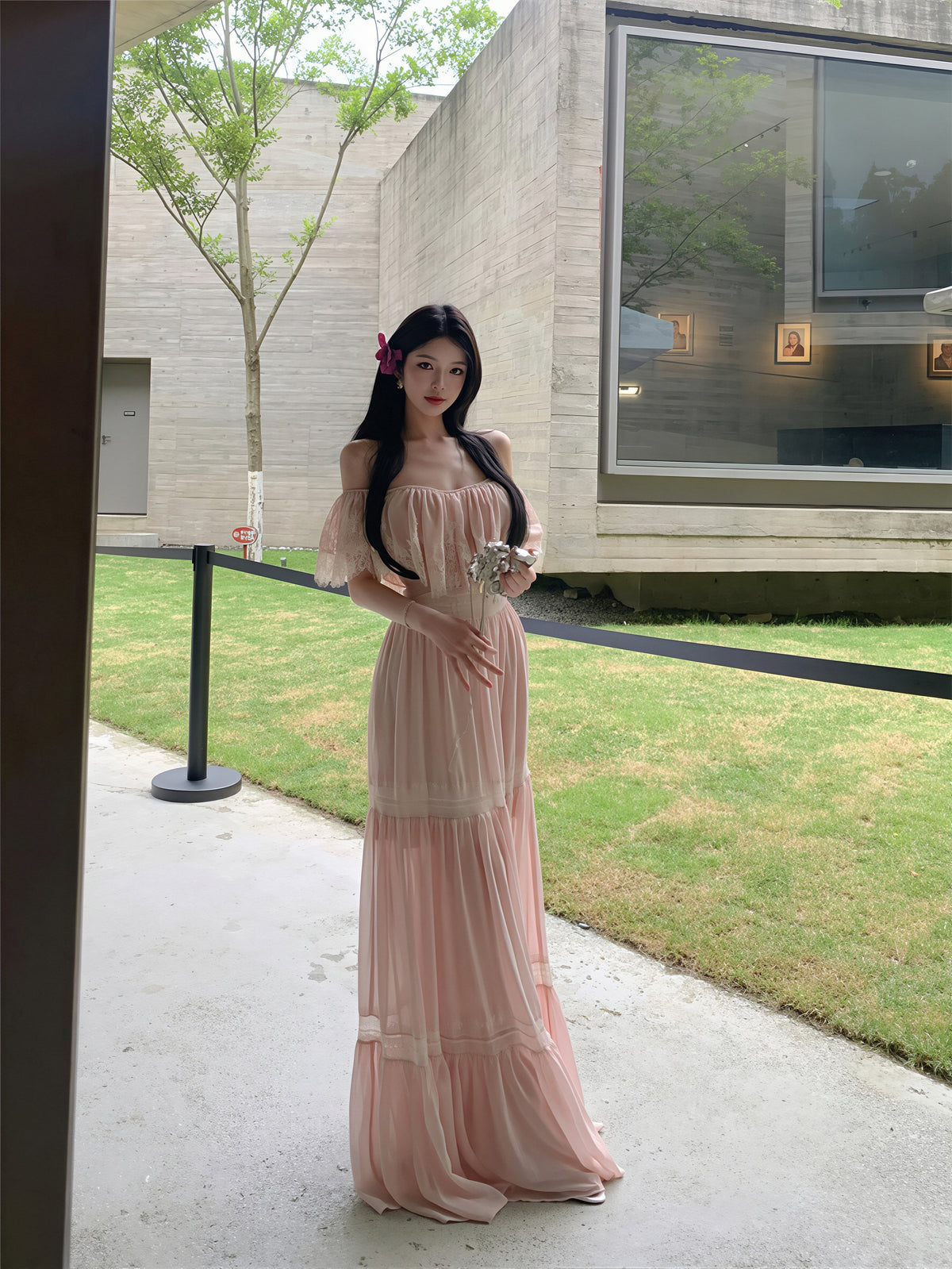 【dress】レースドッキングロングワンピース Q8717