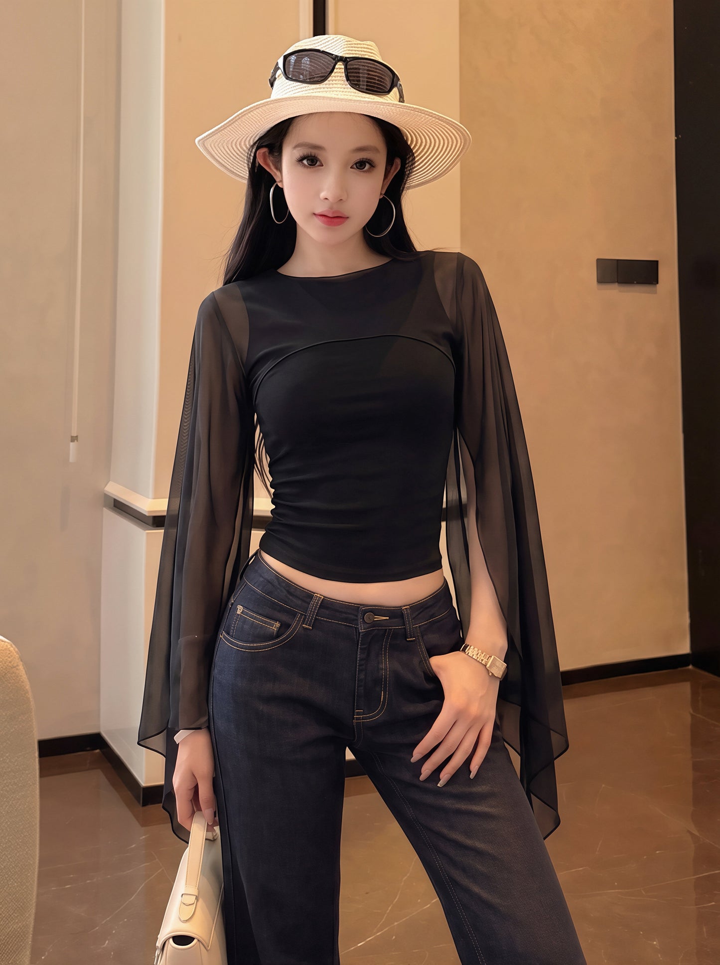 【tops】チュールドッキングケープトップス Q8832