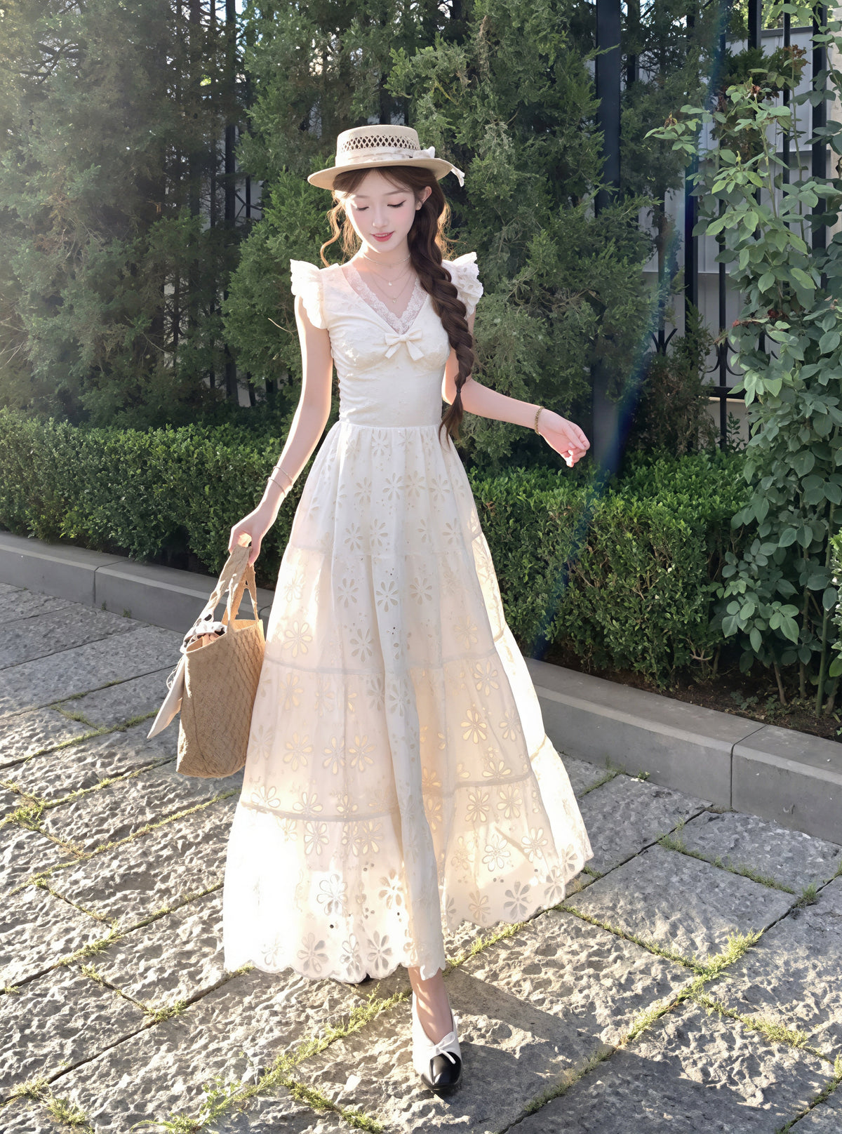 【dress】フラッタースリーブロングレースワンピース Q8819
