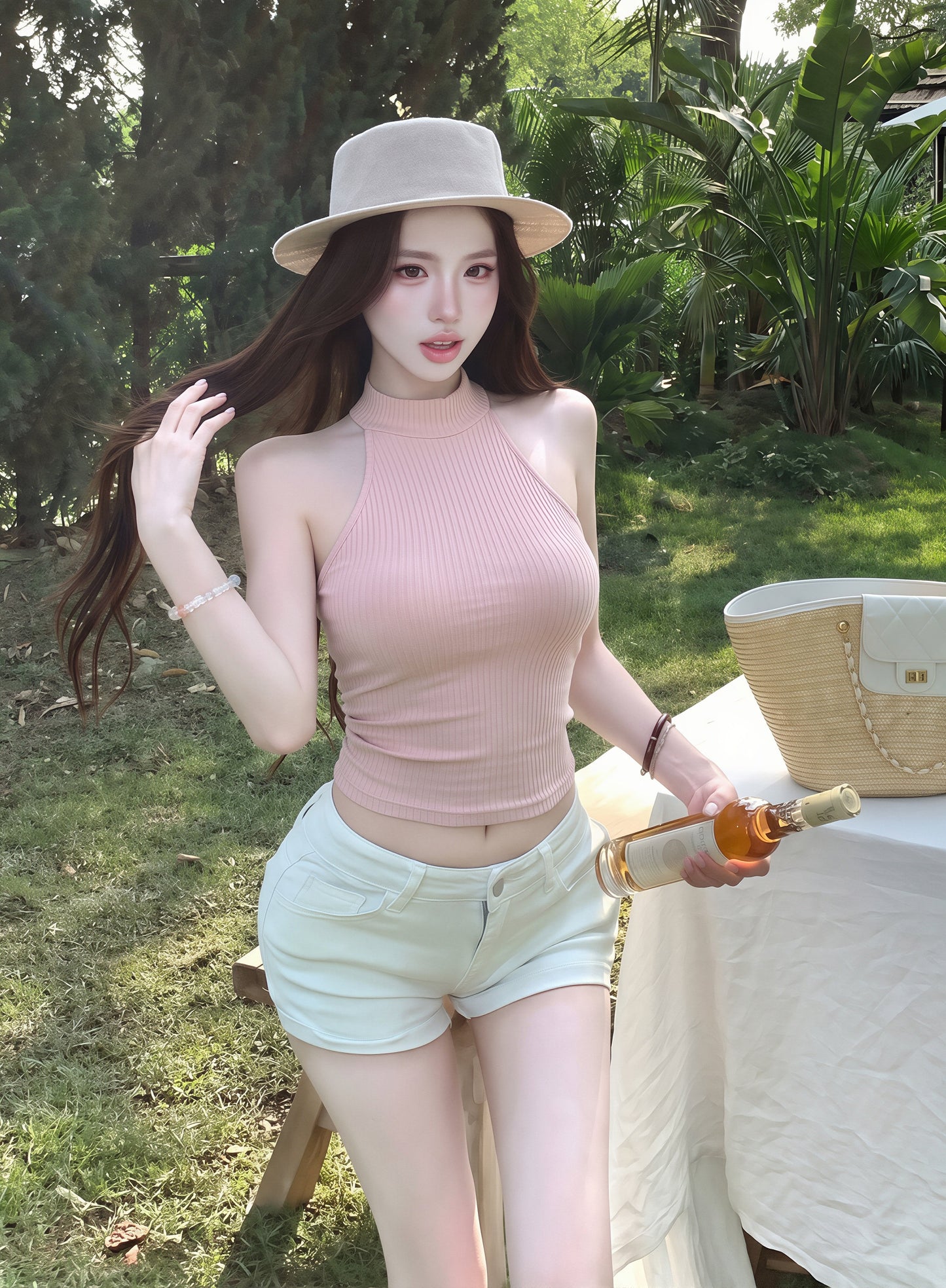 【tops】レースドッキングノースリーブニットトップス Q8796