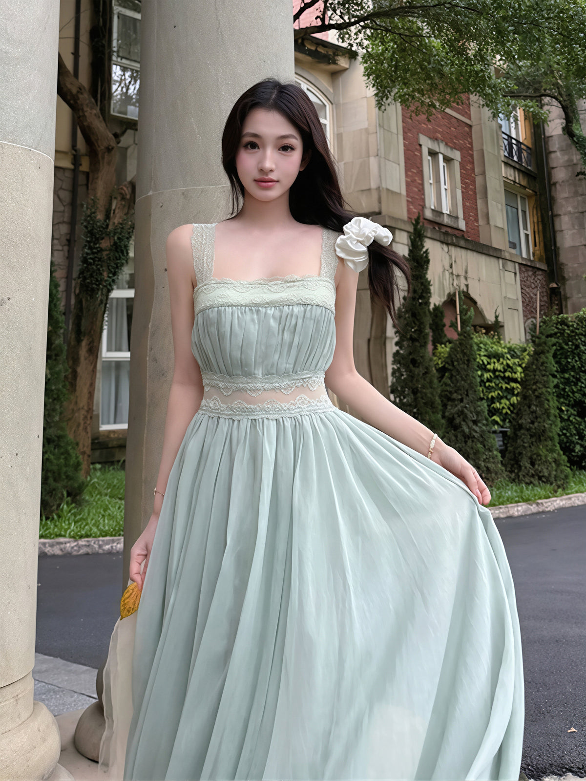 【dress】レースドッキングロングキャミワンピース Q8835