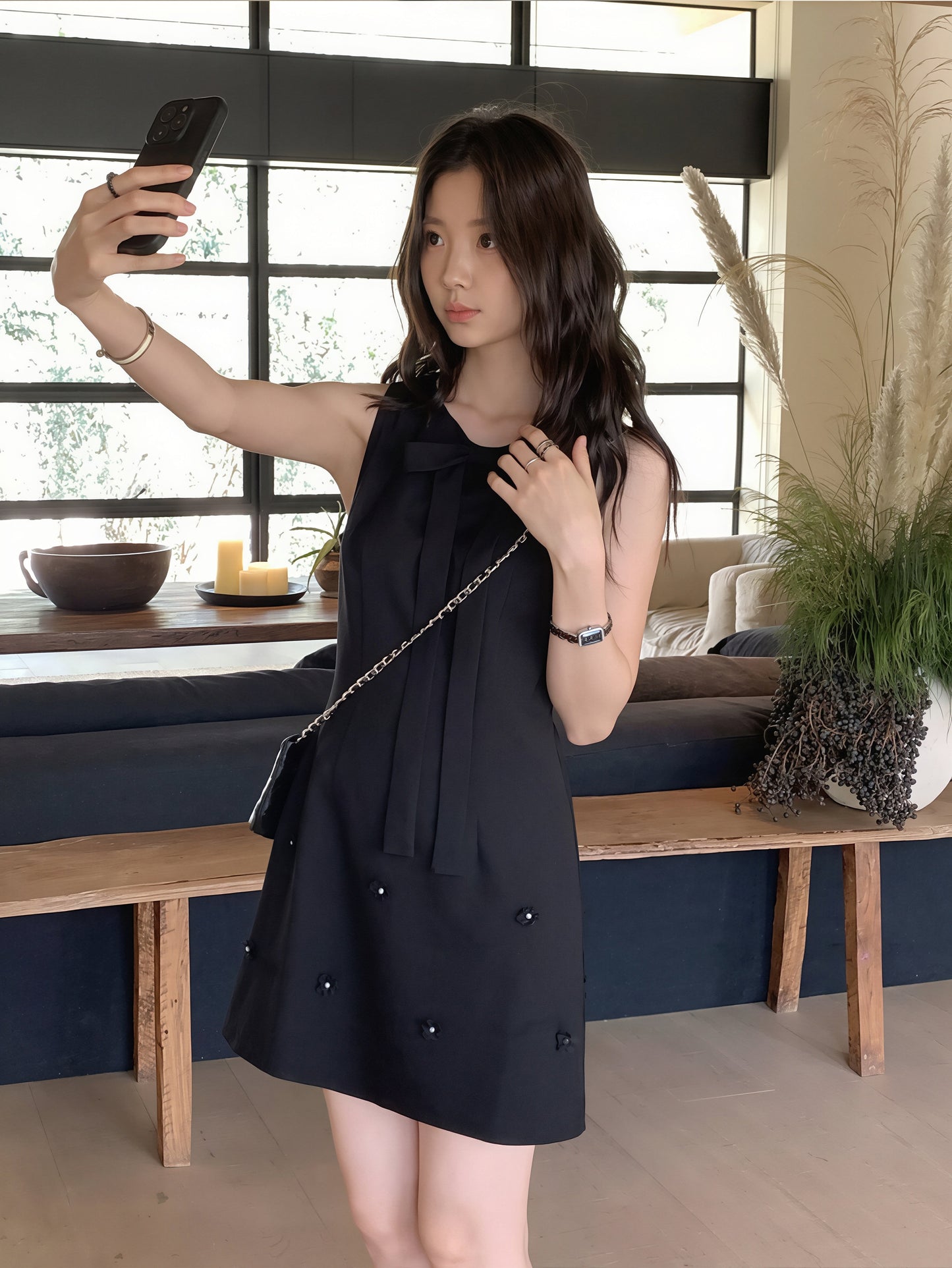 【dress】リボン付きノースリーブワンピース Q8774