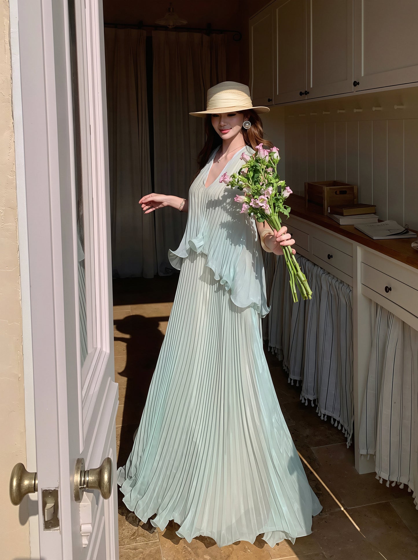 【dress】ノースリーブロングワンピース Q8729