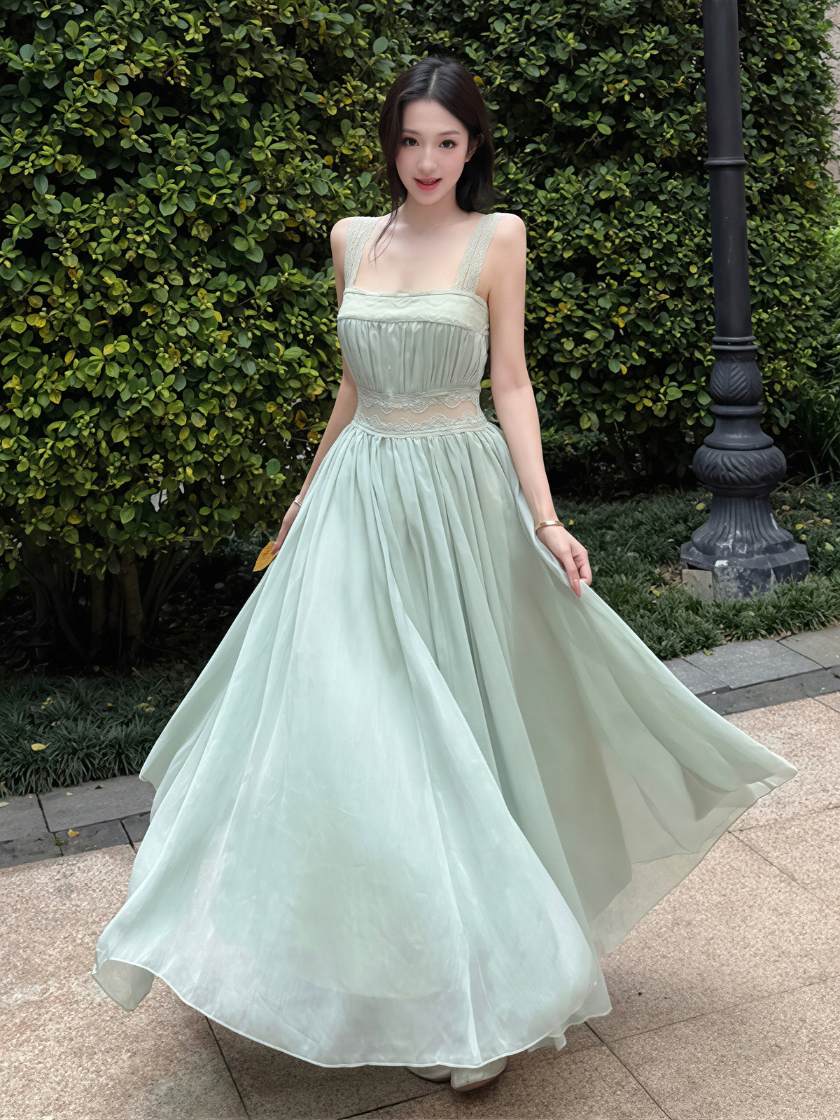 【dress】レースドッキングロングキャミワンピース Q8835