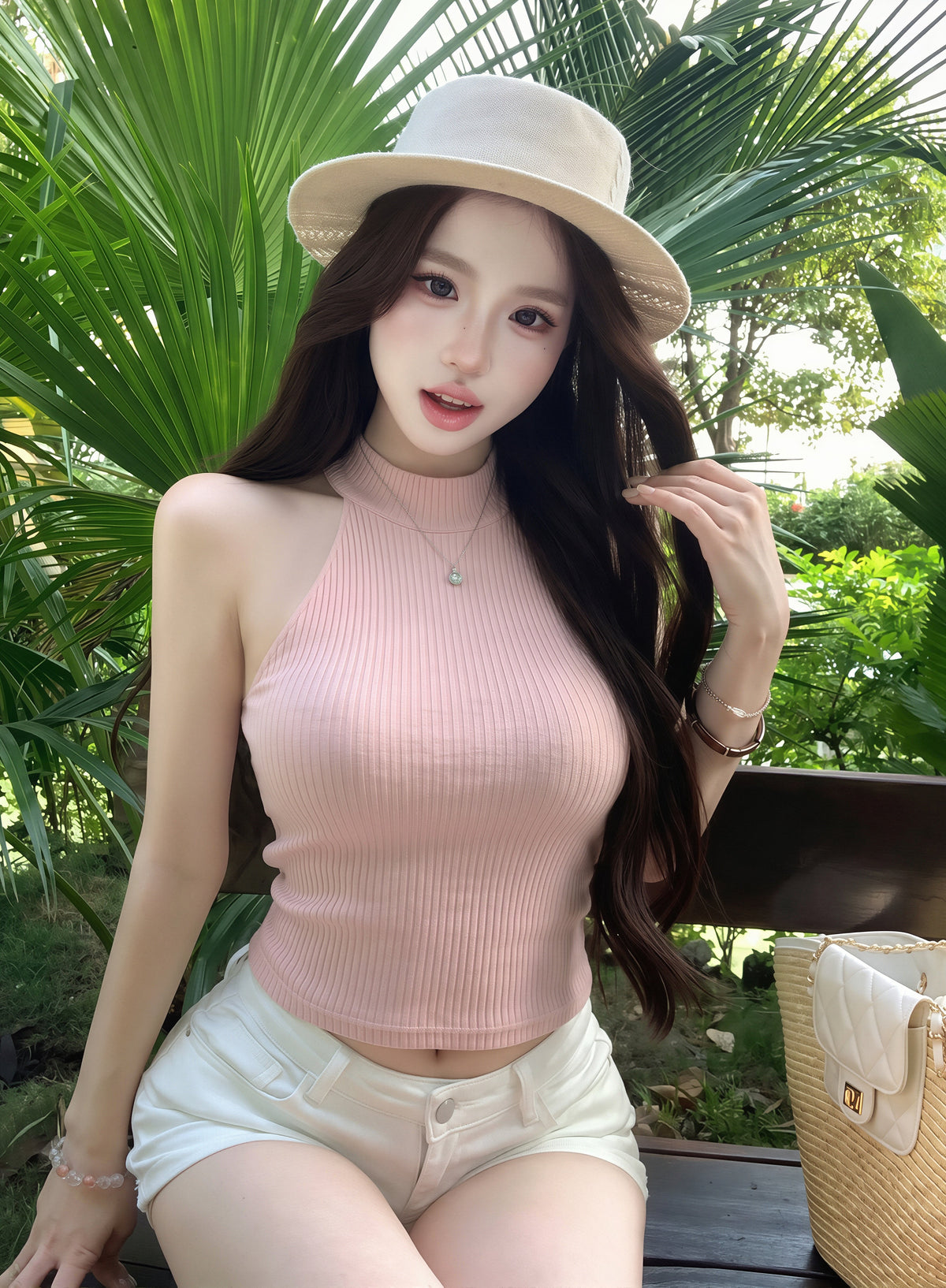 【tops】レースドッキングノースリーブニットトップス Q8796