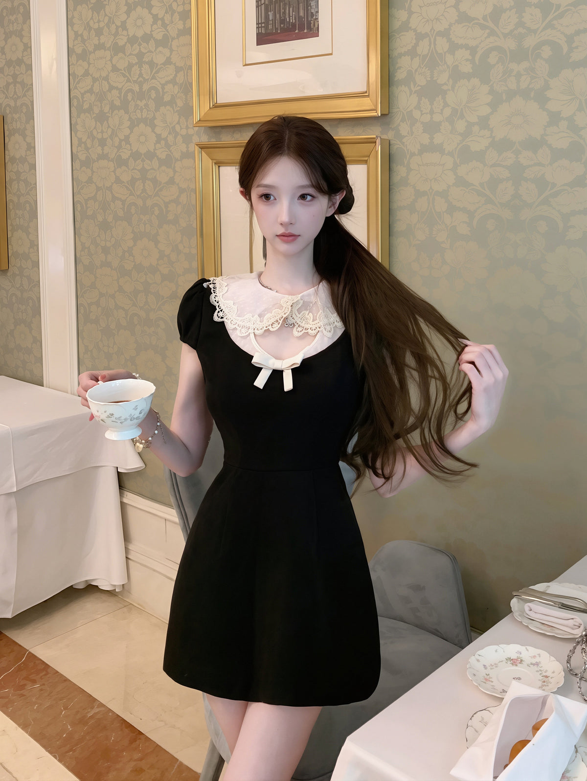 【dress】レースピーターパンカラーワンピース Q8880