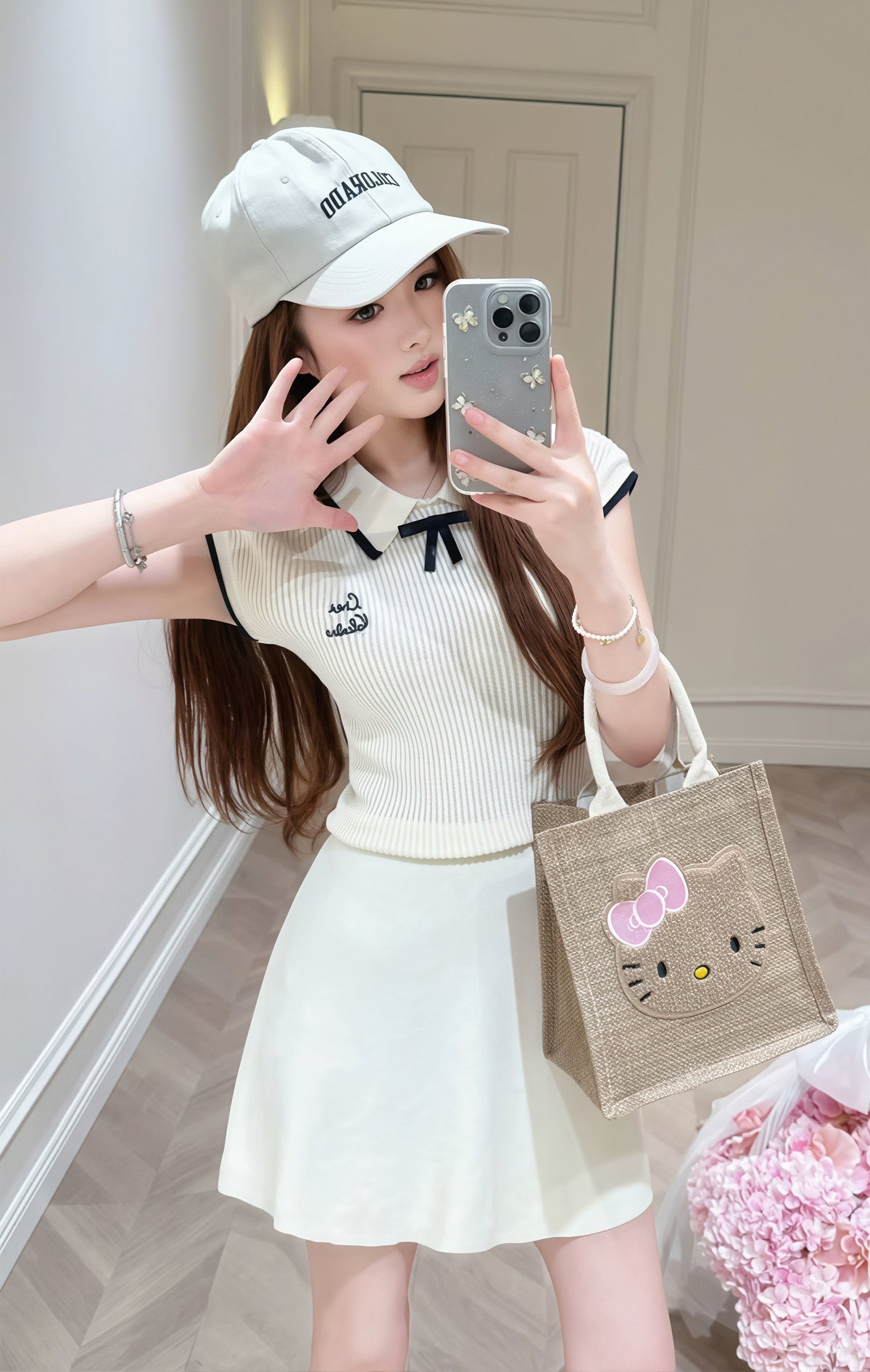 【dress】リボン付き折り襟ワンピース Q8758