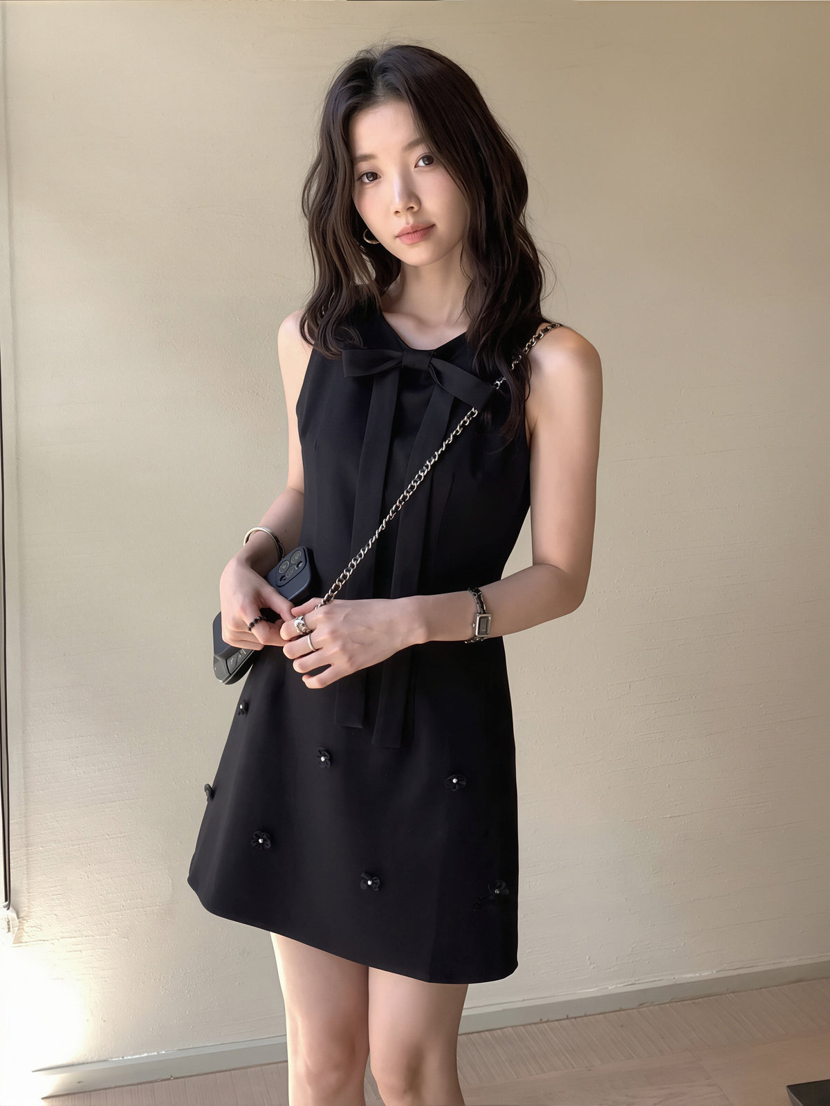 【dress】リボン付きノースリーブワンピース Q8774