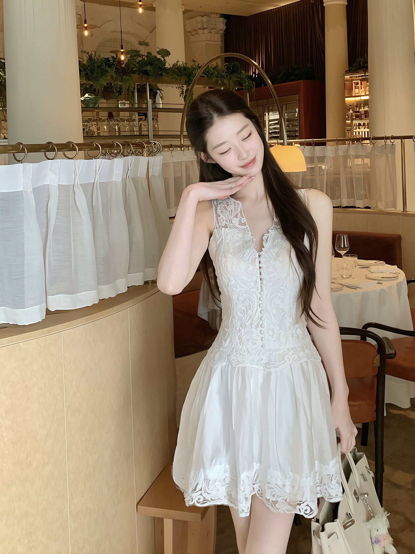 【dress】ノースリーブレースワンピース Q8873