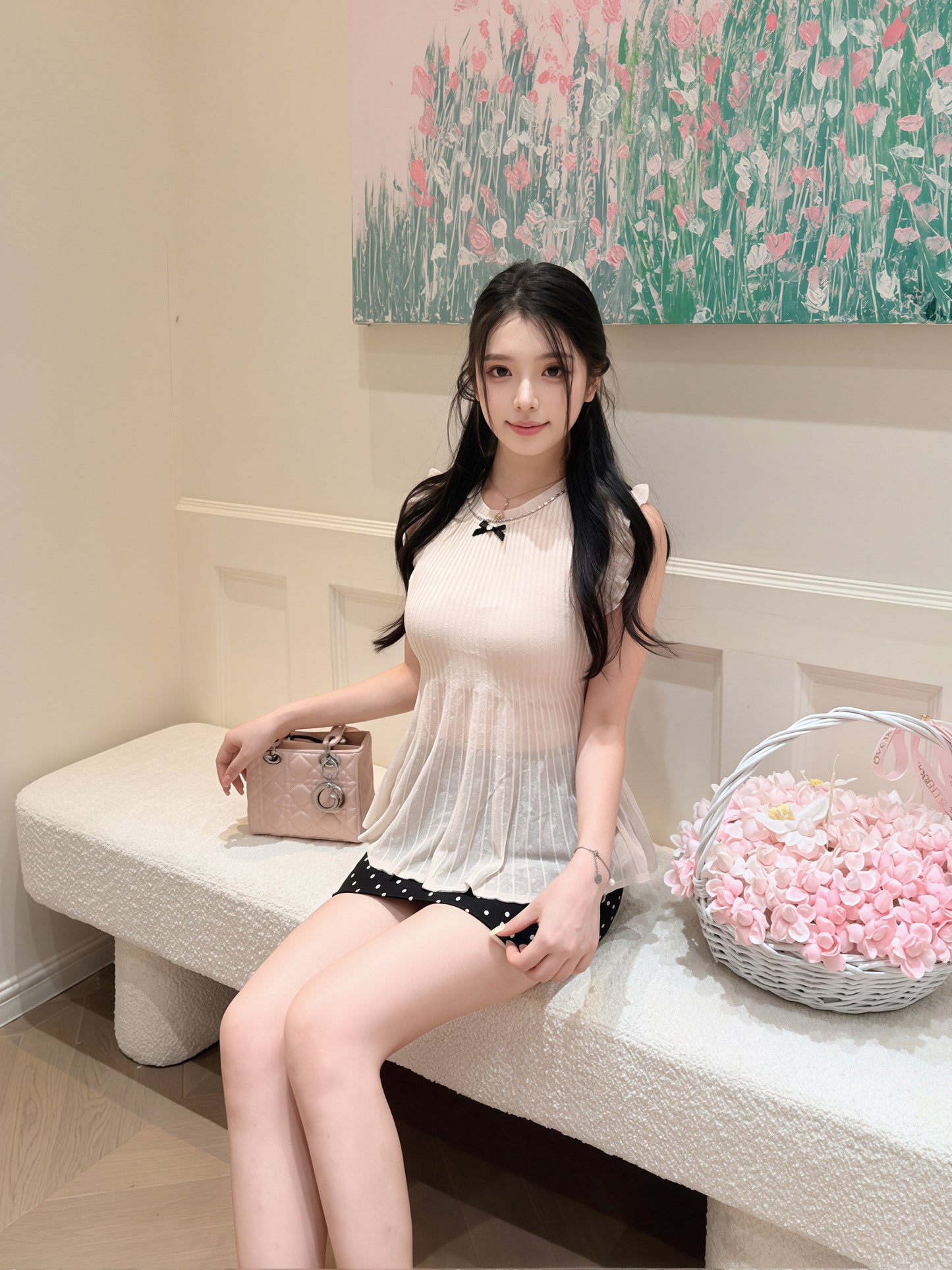 【tops】リボン付きノースリーブトップス Q8759
