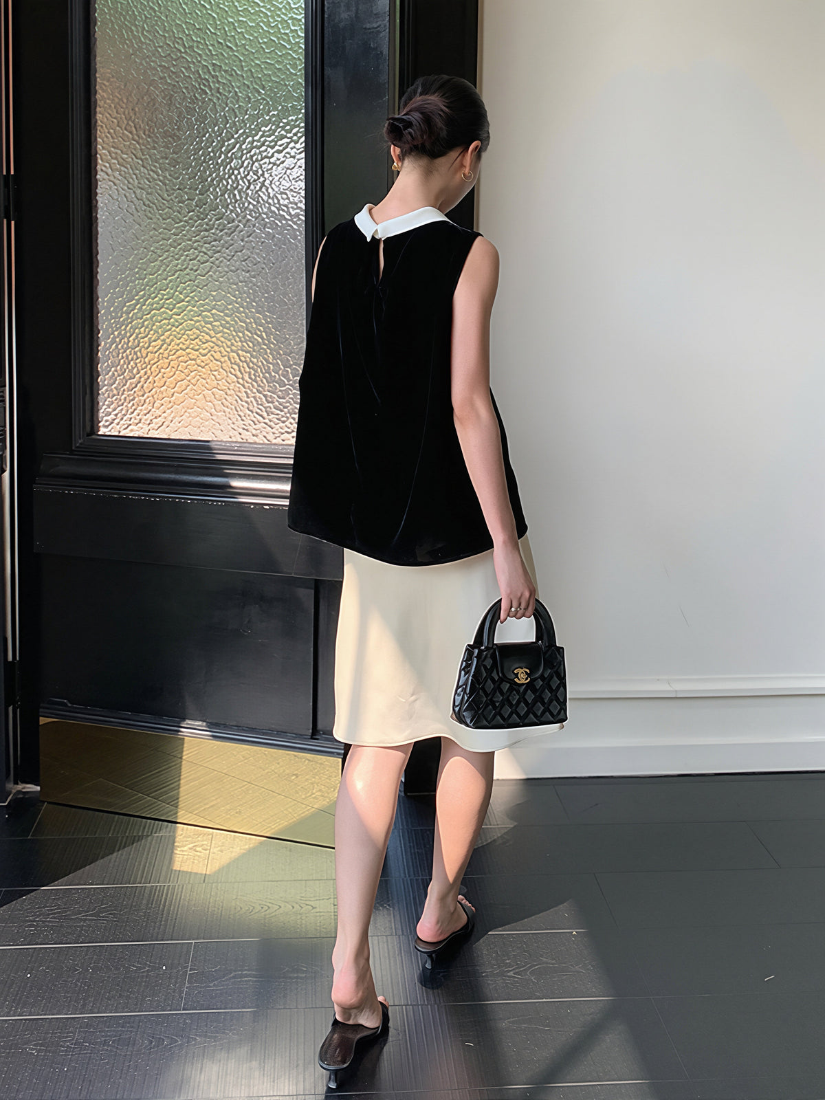 【tops】ベルベットノースリーブ配色トップス Q8751
