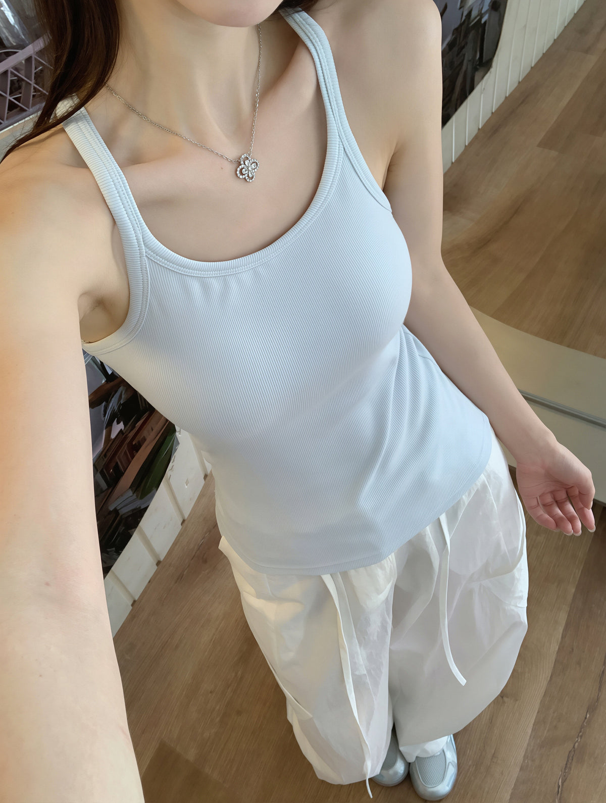 【set】ボーダー柄トップス×キャミソールセット Q8862