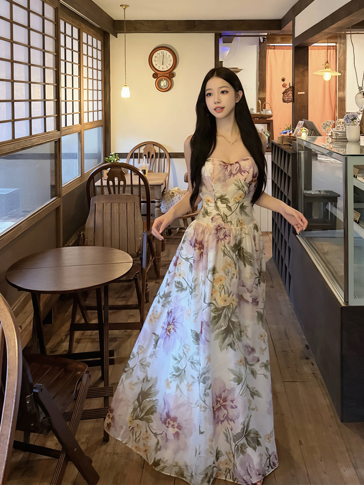 【dress】フラワー柄ロングキャミワンピース Q8719