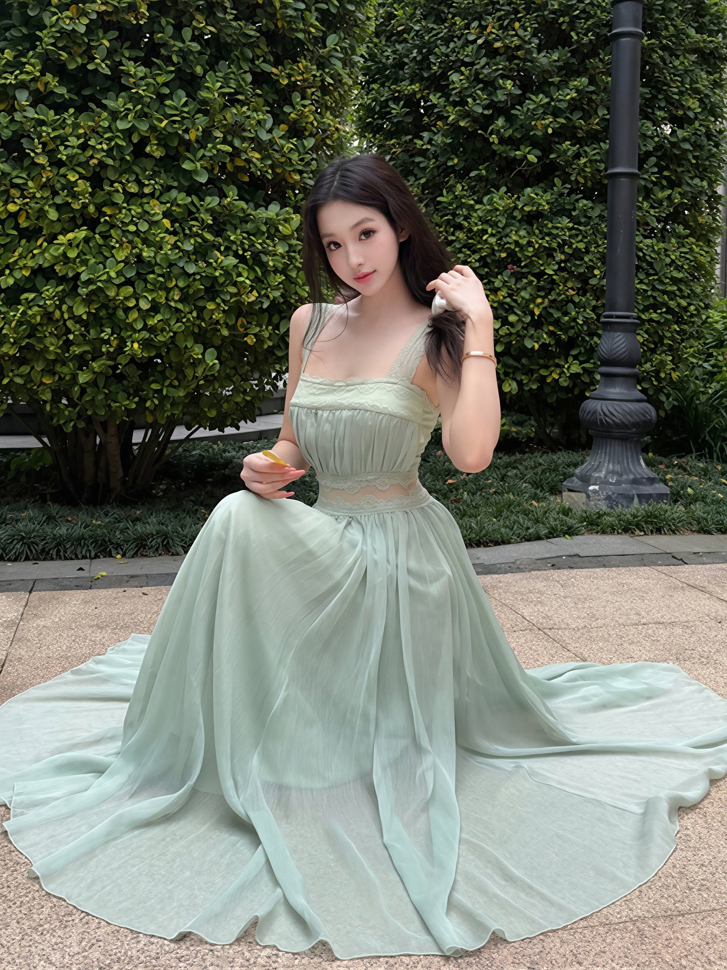【dress】レースドッキングロングキャミワンピース Q8835