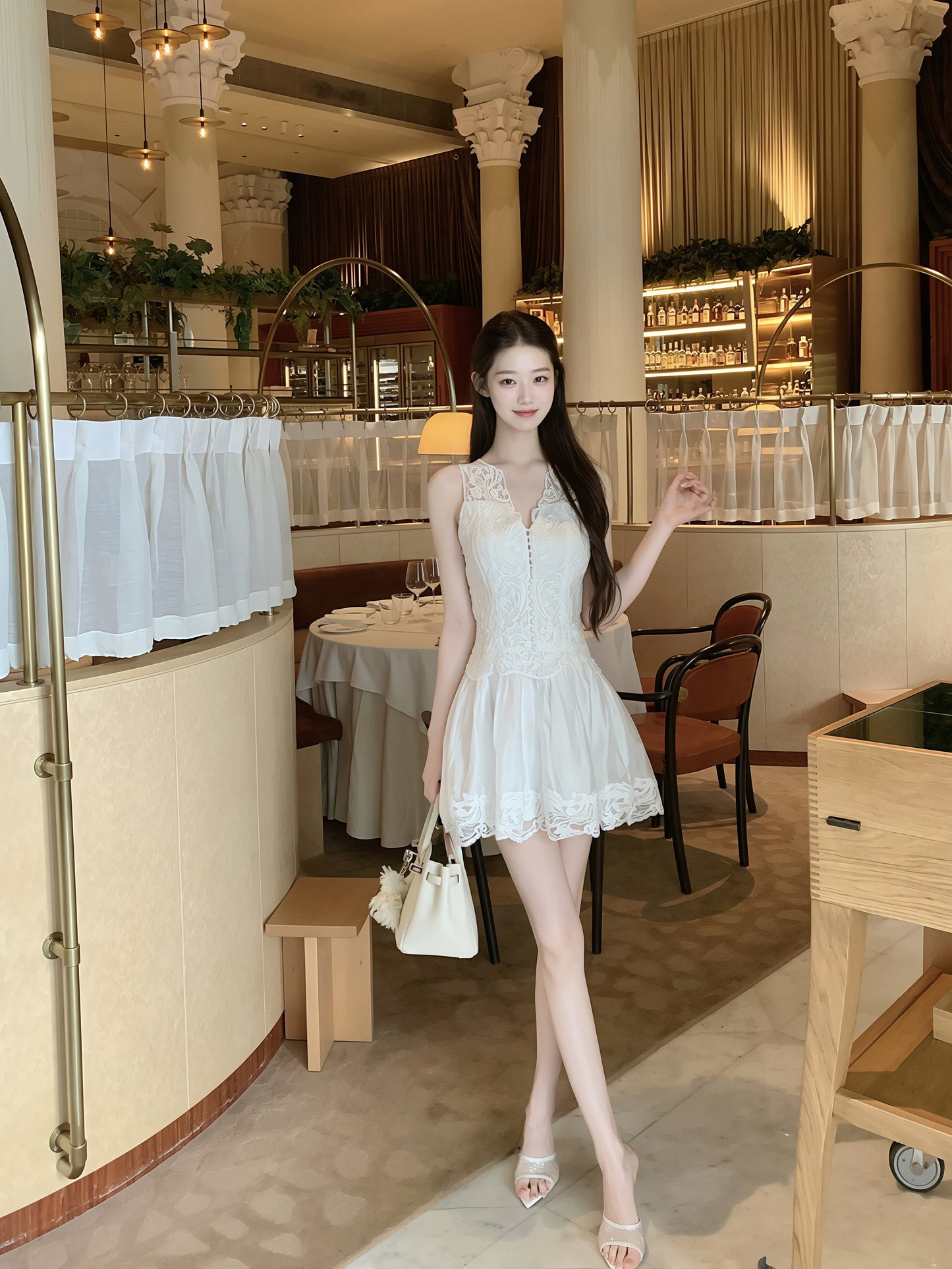 【dress】ノースリーブレースワンピース Q8873