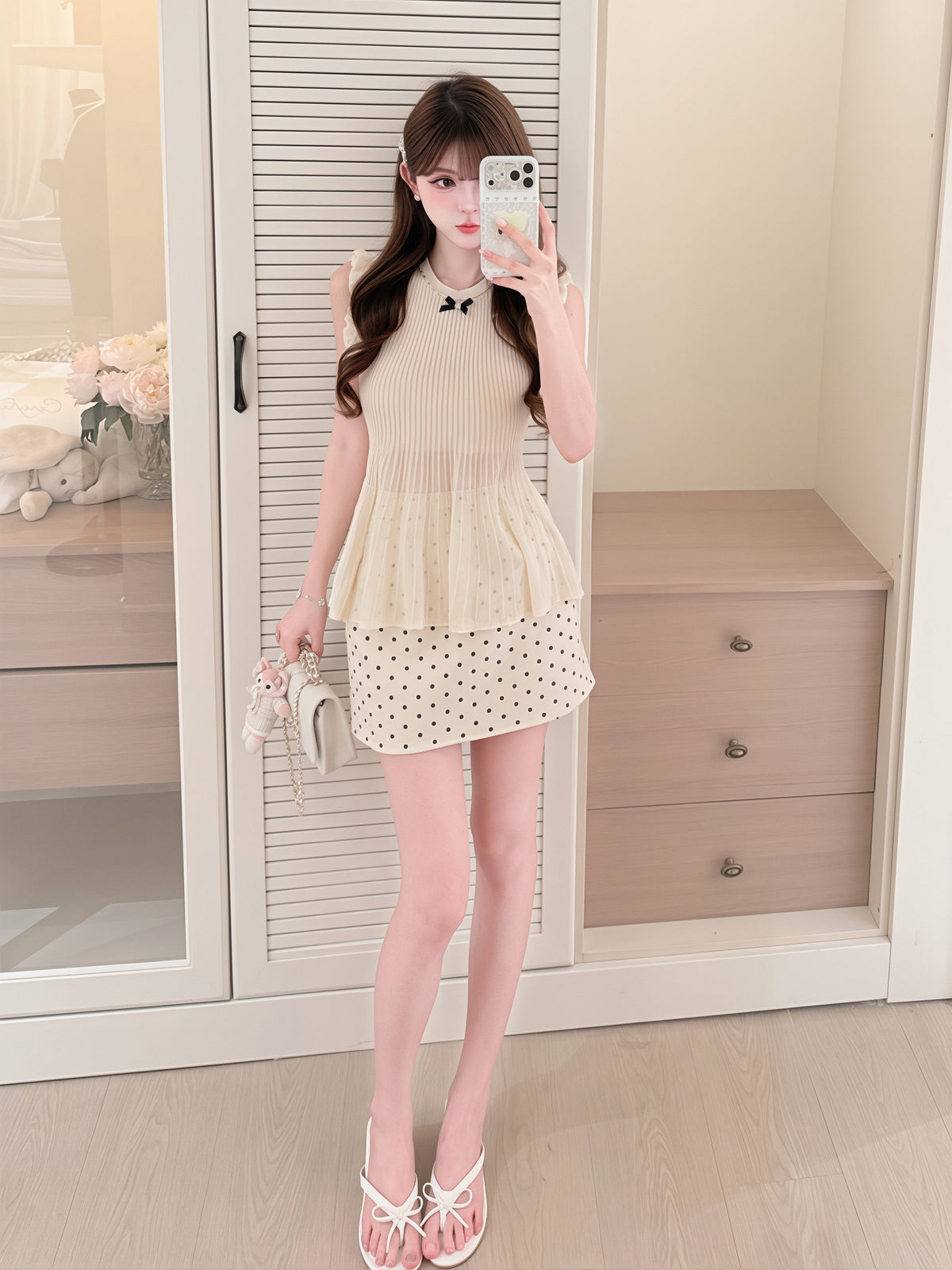 【tops】リボン付きノースリーブトップス Q8759