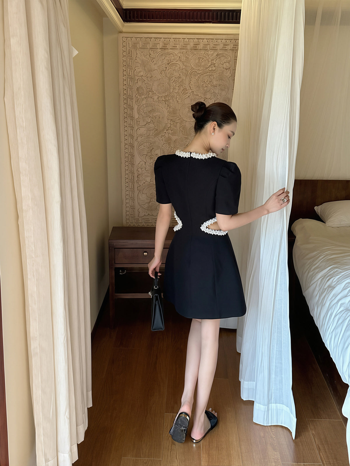 【dress】パールウエストカットミニワンピース Q8769