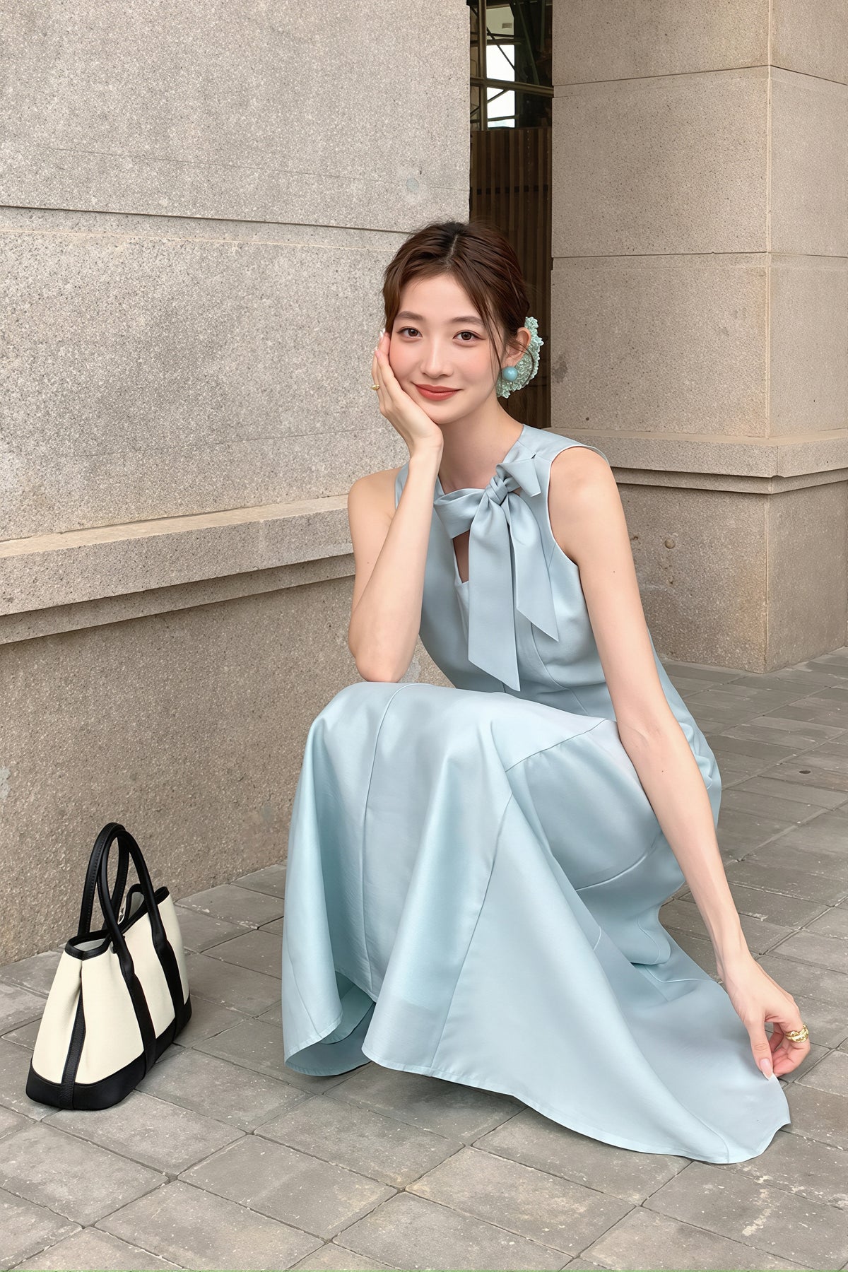 【dress】リボンロングワンピース Q8765