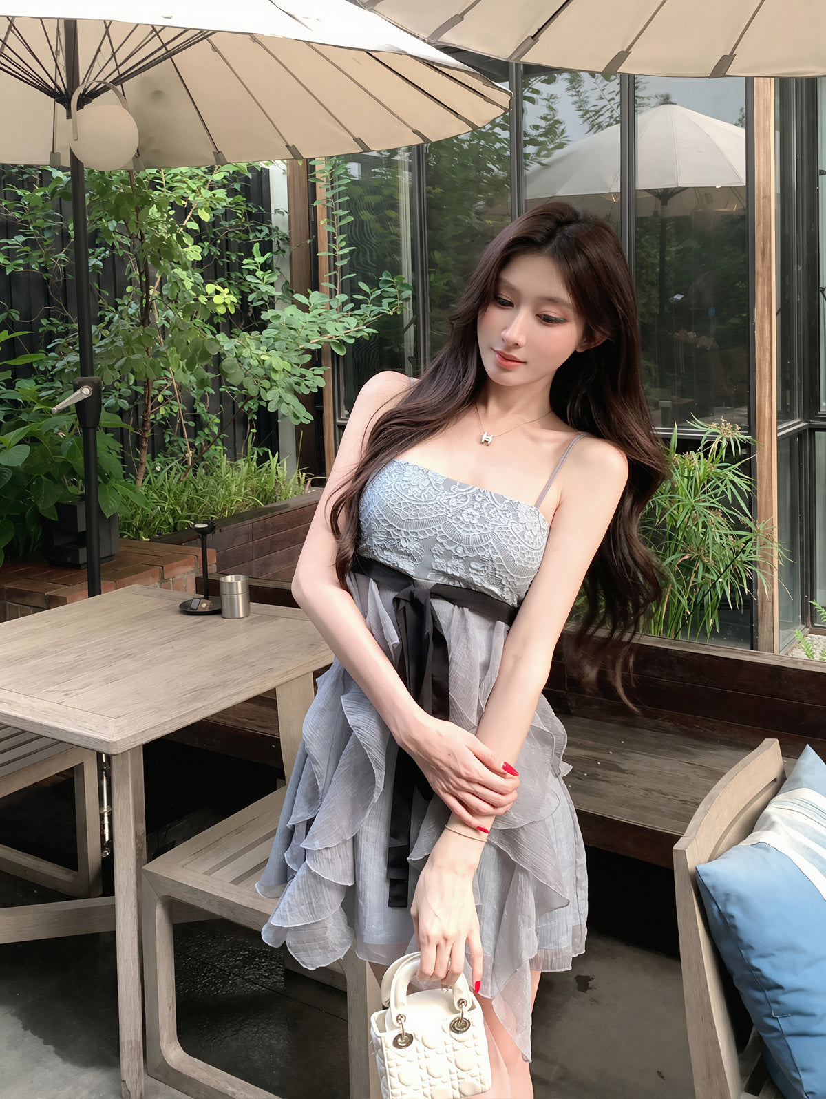 【dress】レースドッキングミニキャミワンピース Q8866