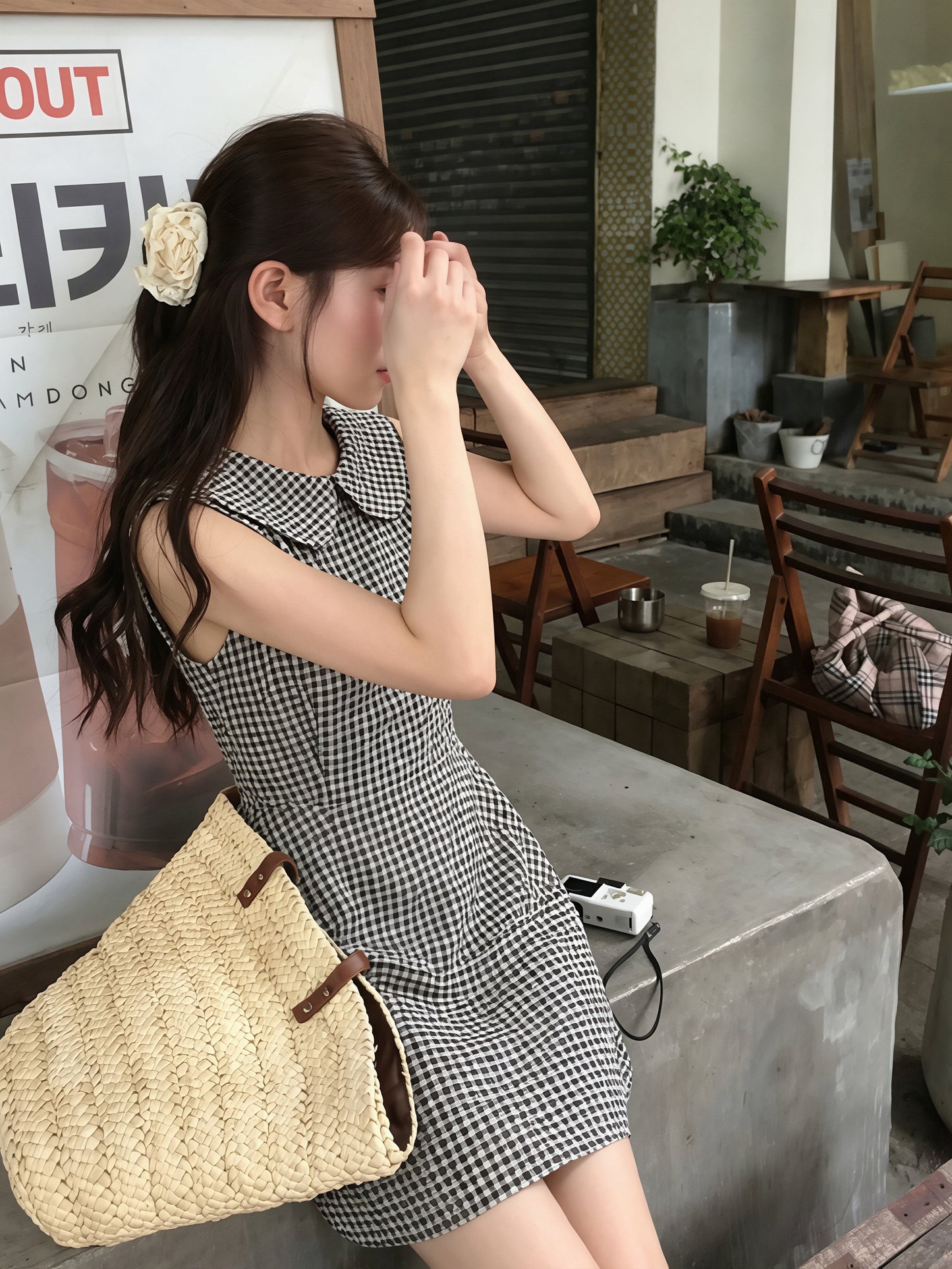 【dress】ピーターパンカラーノースリーブAラインワンピース Q8828