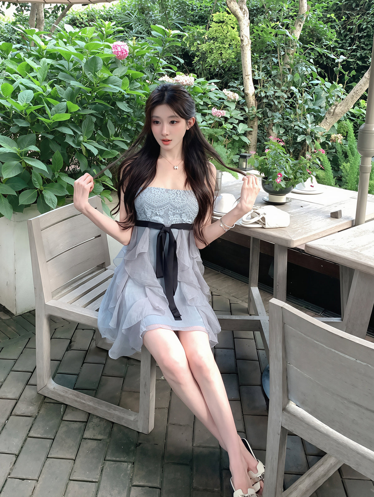 【dress】レースドッキングミニキャミワンピース Q8866