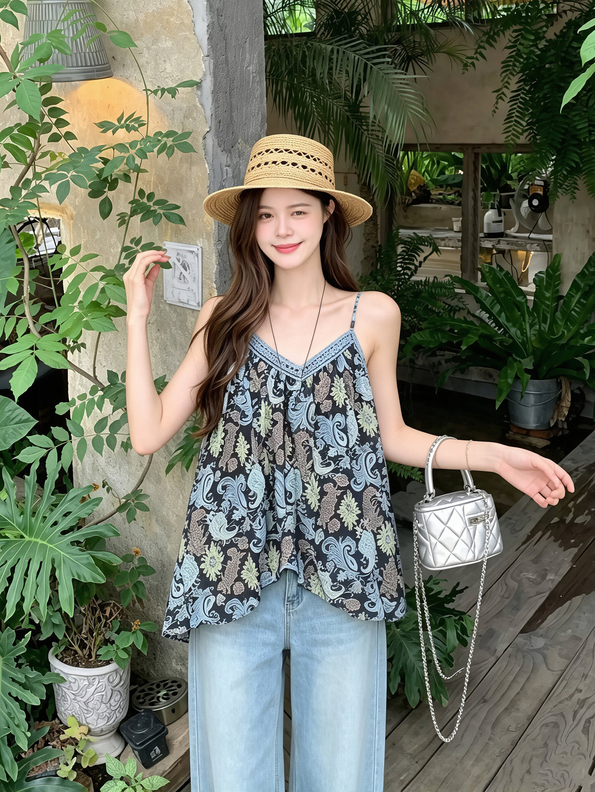 【tops】ボヘミアン風キャミソール Q8731