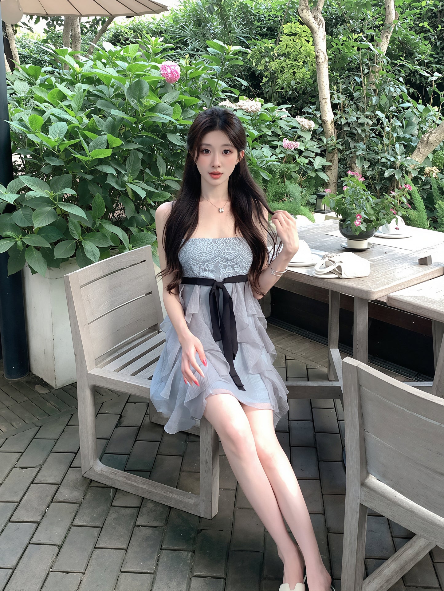 【dress】レースドッキングミニキャミワンピース Q8866