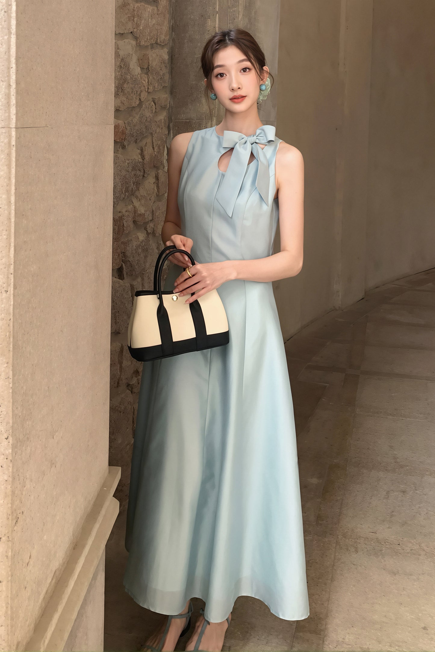 【dress】リボンロングワンピース Q8765