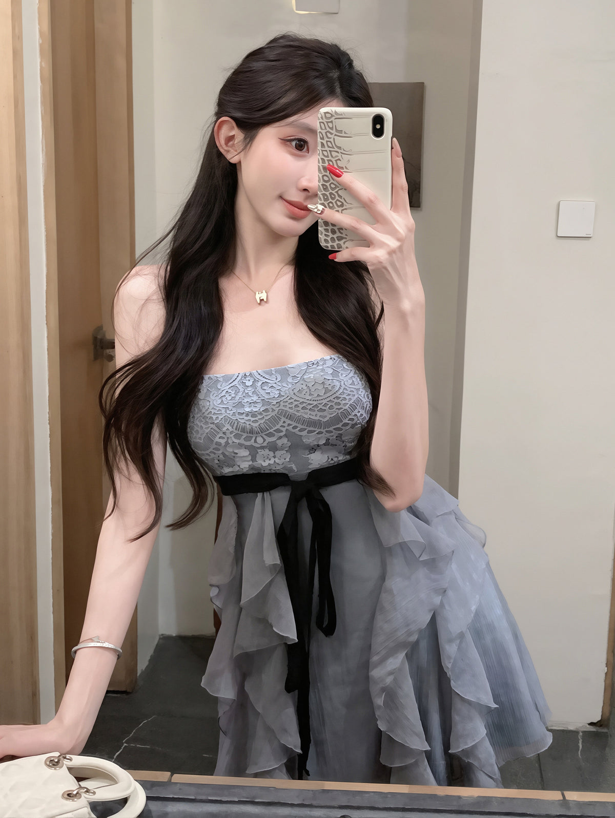 【dress】レースドッキングミニキャミワンピース Q8866