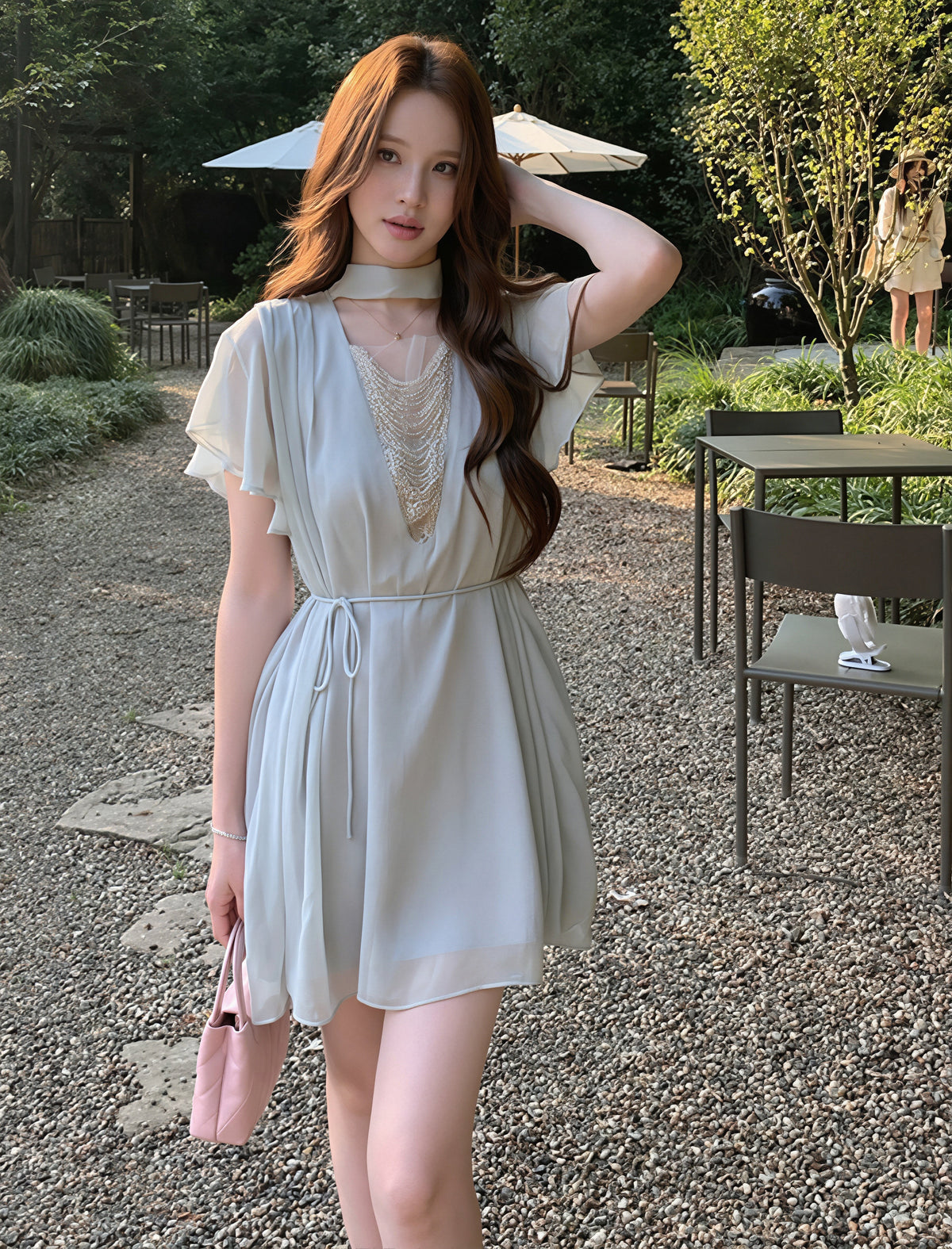 【dress】ビーズVネックワンピース Q8768