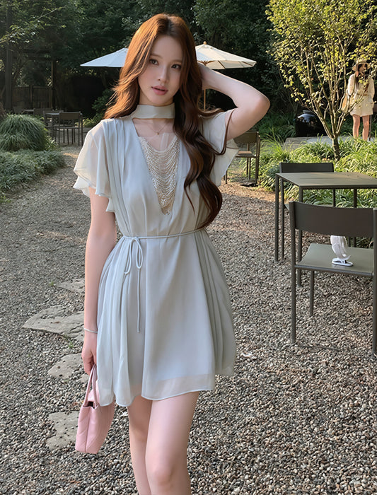 【dress】ビーズVネックワンピース Q8768