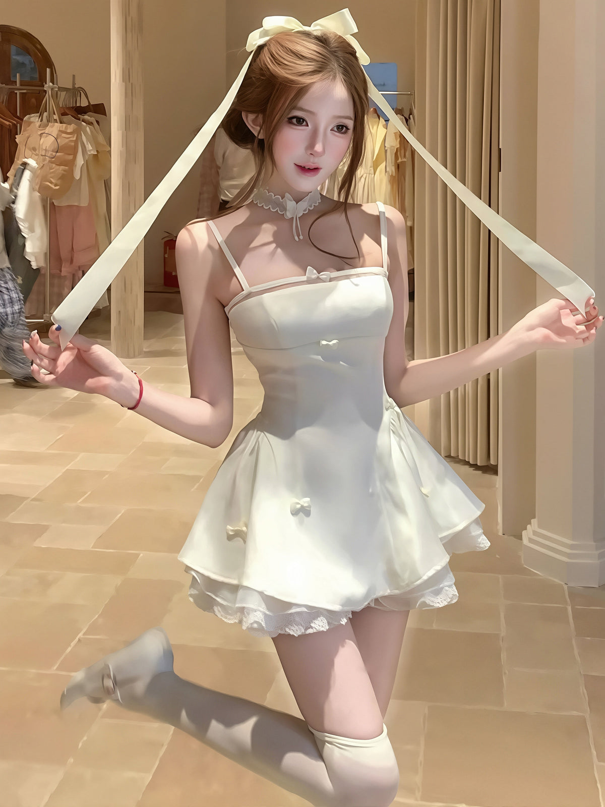 【dress】レースドッキングキャミワンピース Q8762