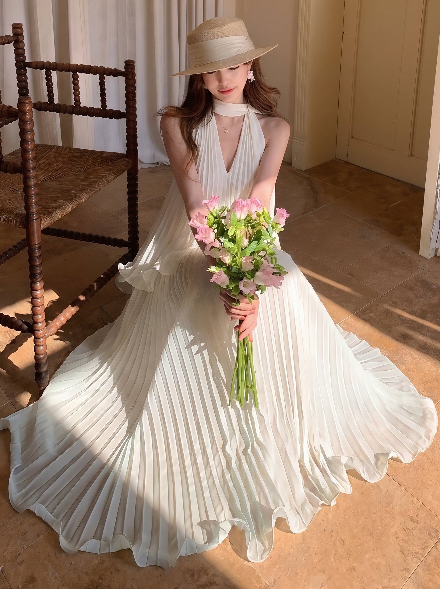 【dress】ノースリーブロングワンピース Q8729