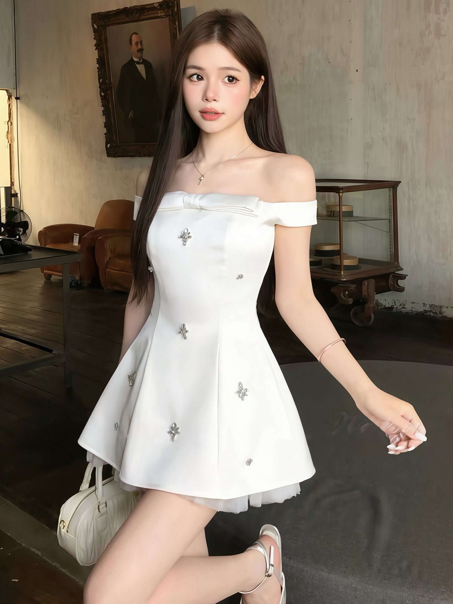 【dress】オフショルダーAラインワンピース Q8773