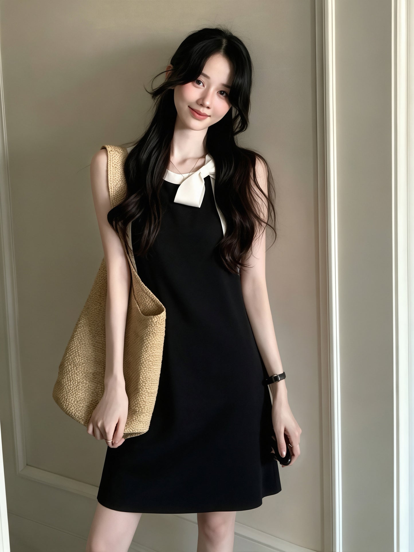【dress】リボン付きノースリーブワンピース Q8876