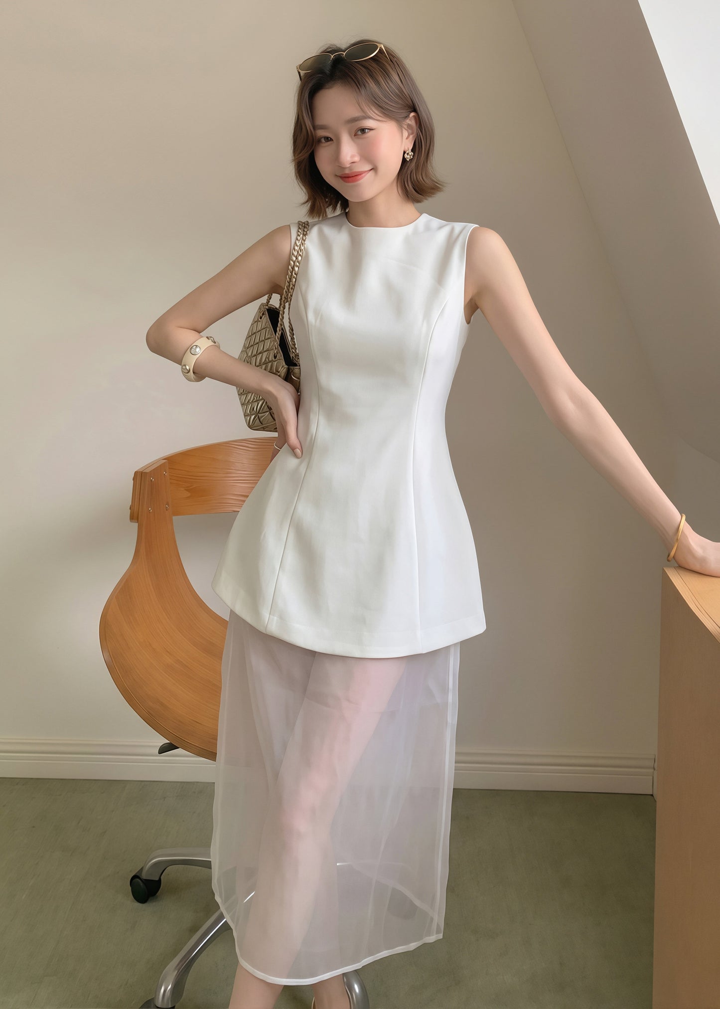 【set】バックチェーンミニワンピース×シアースカートセット Q8815