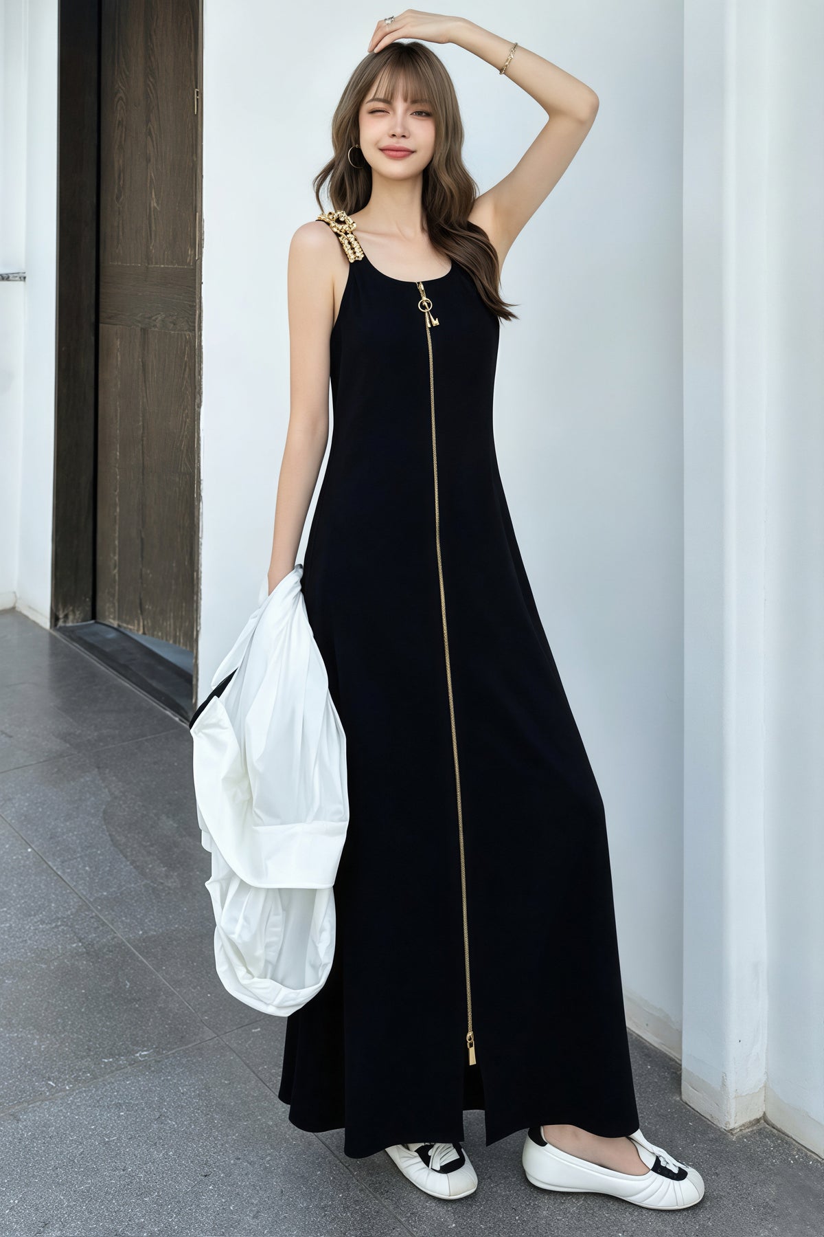 【dress】Wジップロングベストワンピース Q8924