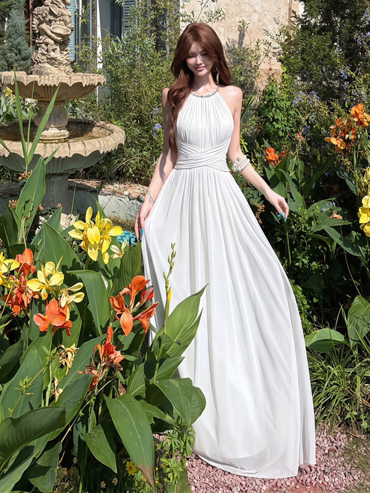 【dress】ノースリーブバックオーポンロングワンピース Q8865