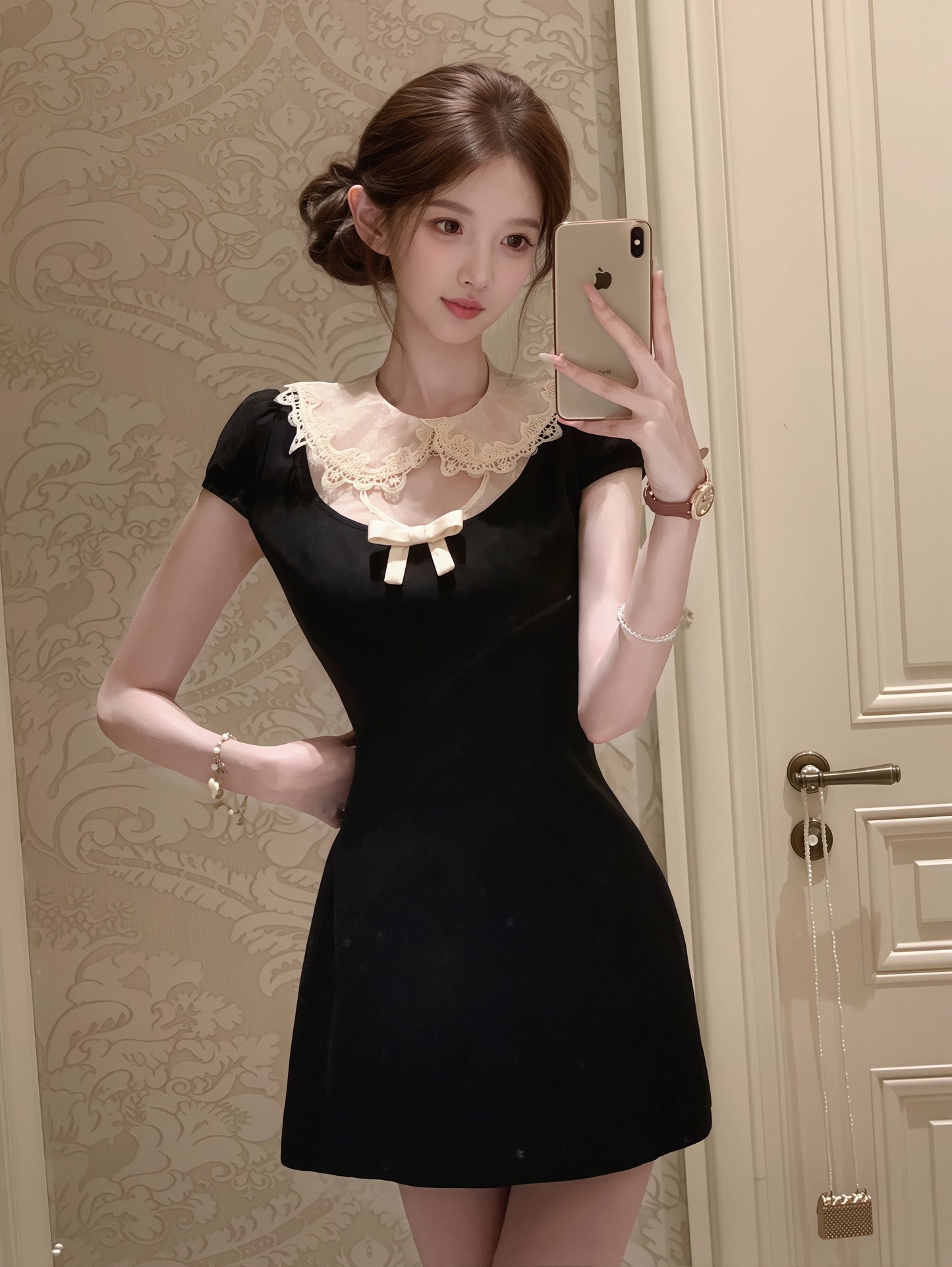 【dress】レースピーターパンカラーワンピース Q8880
