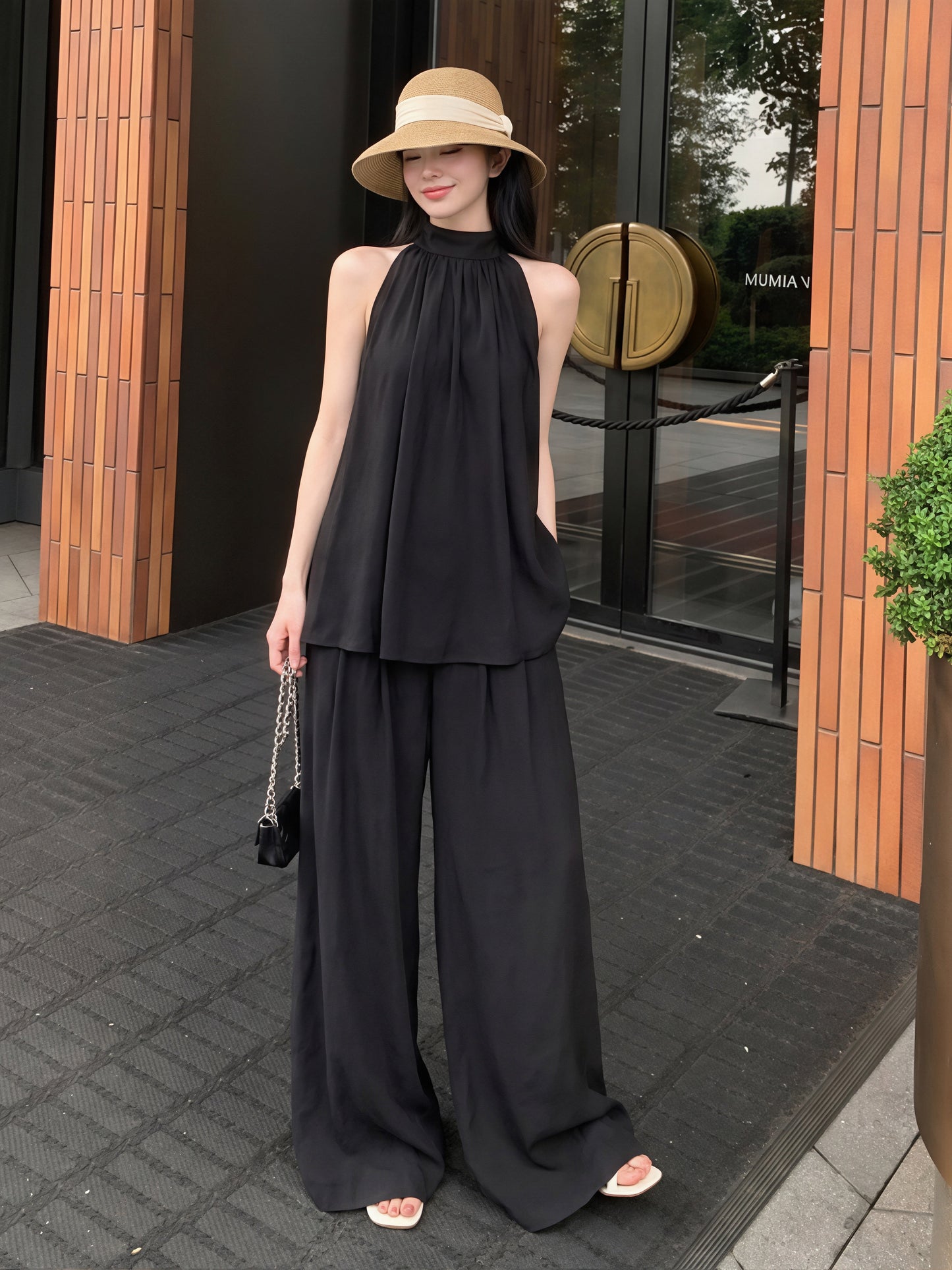【set】ノースリーブトップス×ワイドパンツセット Q8849