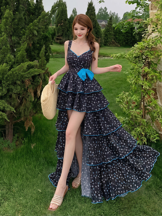 【dress】フラワー柄イレヘムロングキャミワンピース Q8851