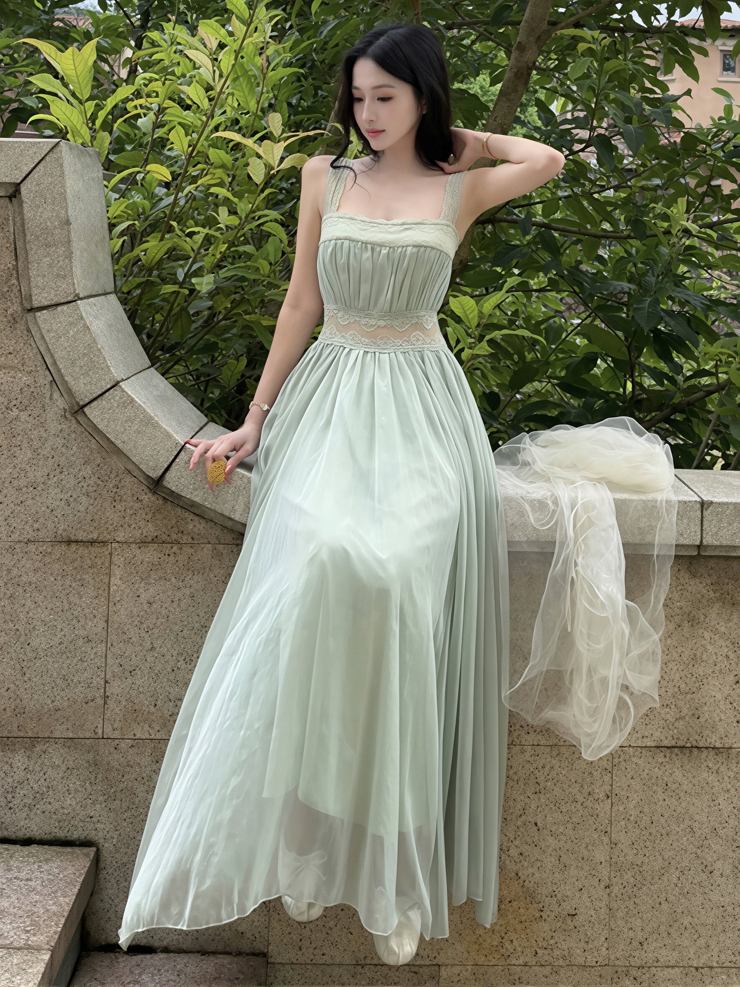 【dress】レースドッキングロングキャミワンピース Q8835