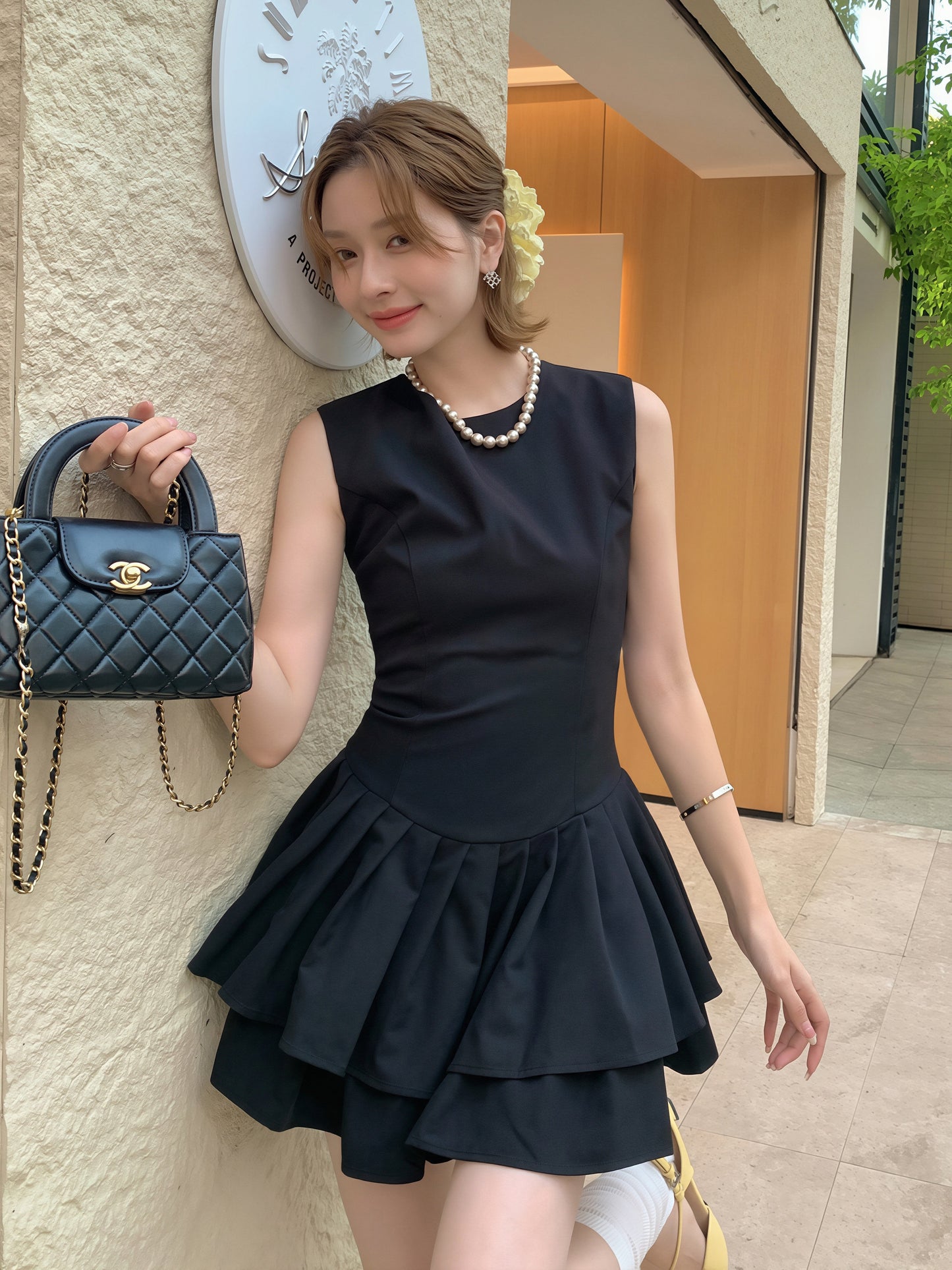 【dress】ノースリーブAラインティアードワンピース Q8812