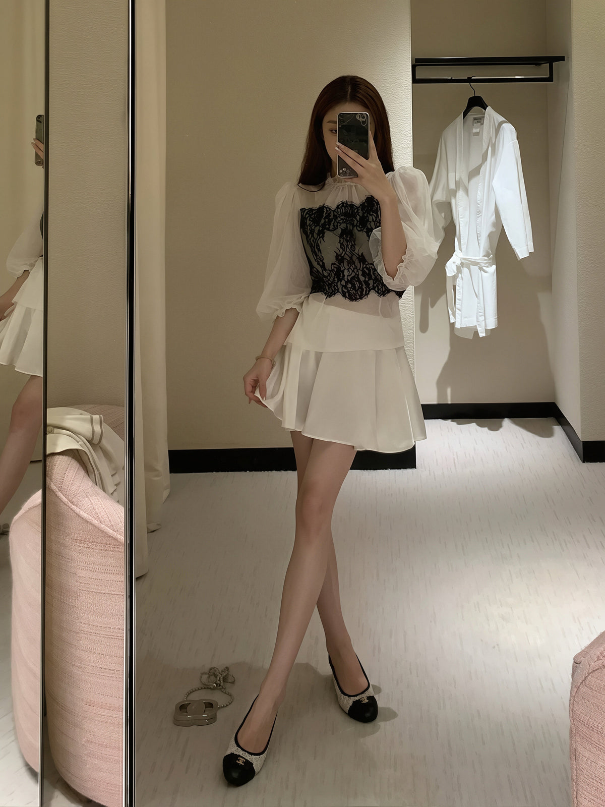 【set】レーストップス×ミニスカートセット Q8875