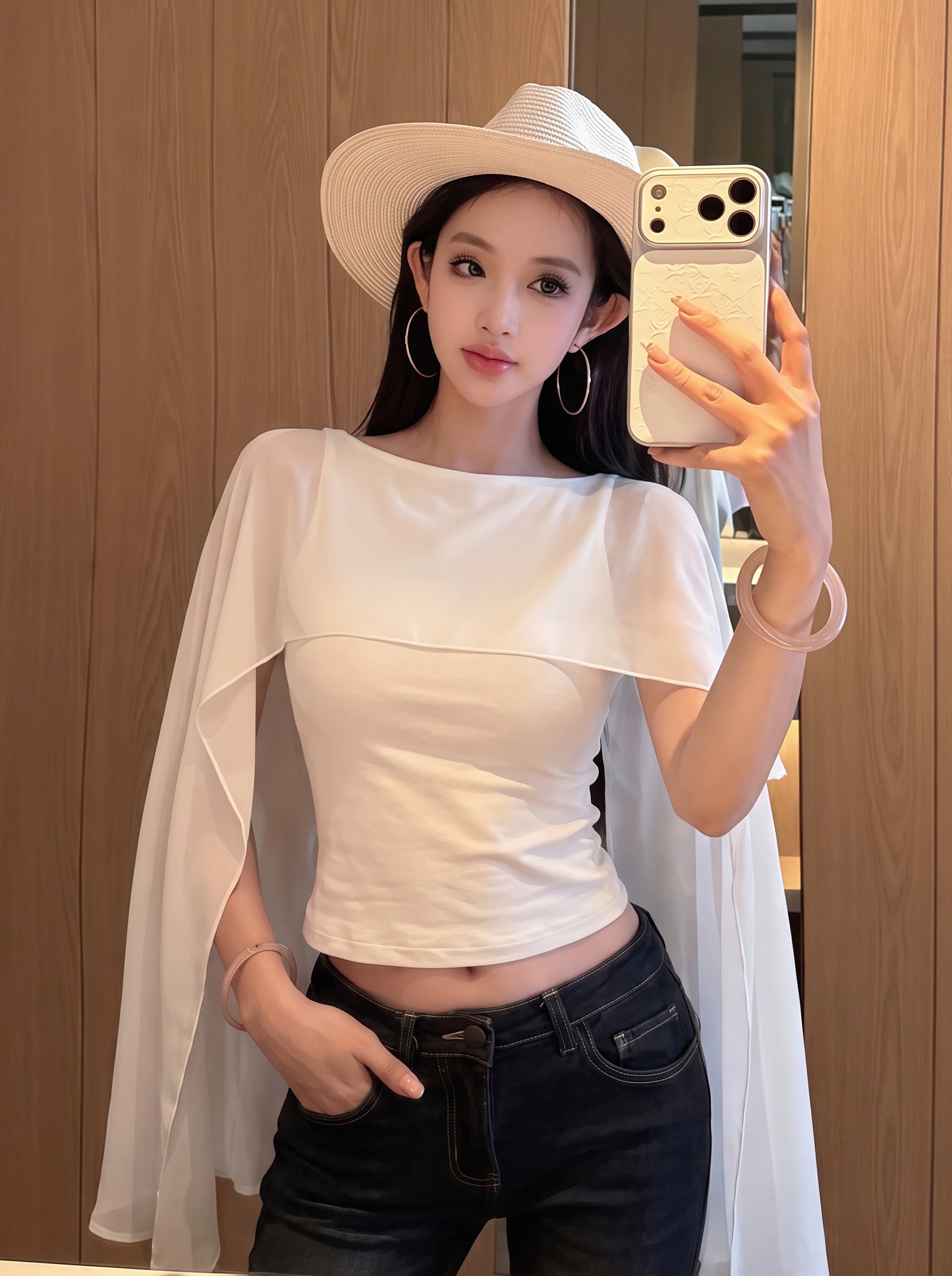 【tops】チュールドッキングケープトップス Q8832