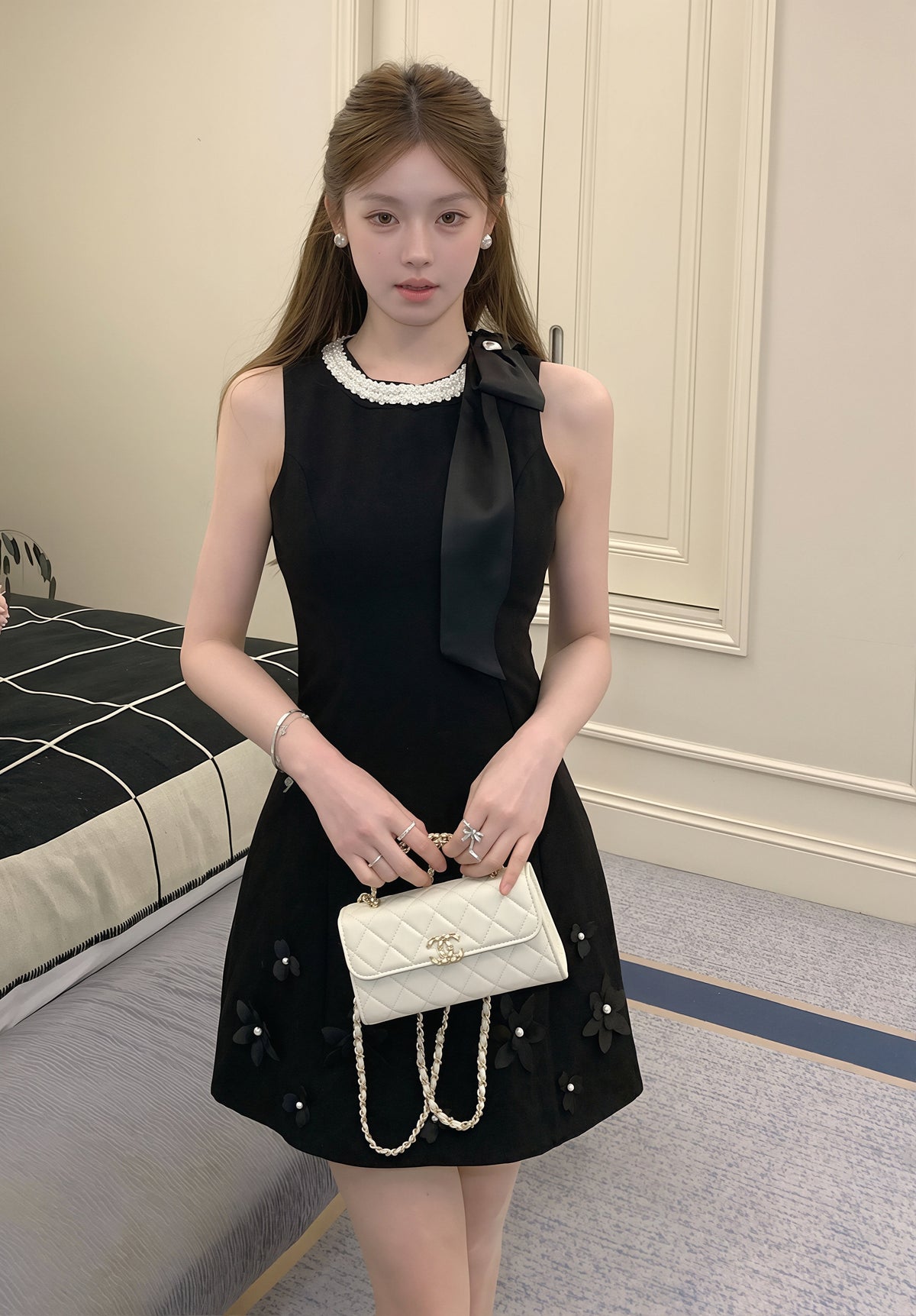 【dress】パール付きノースリーブワンピース Q8818