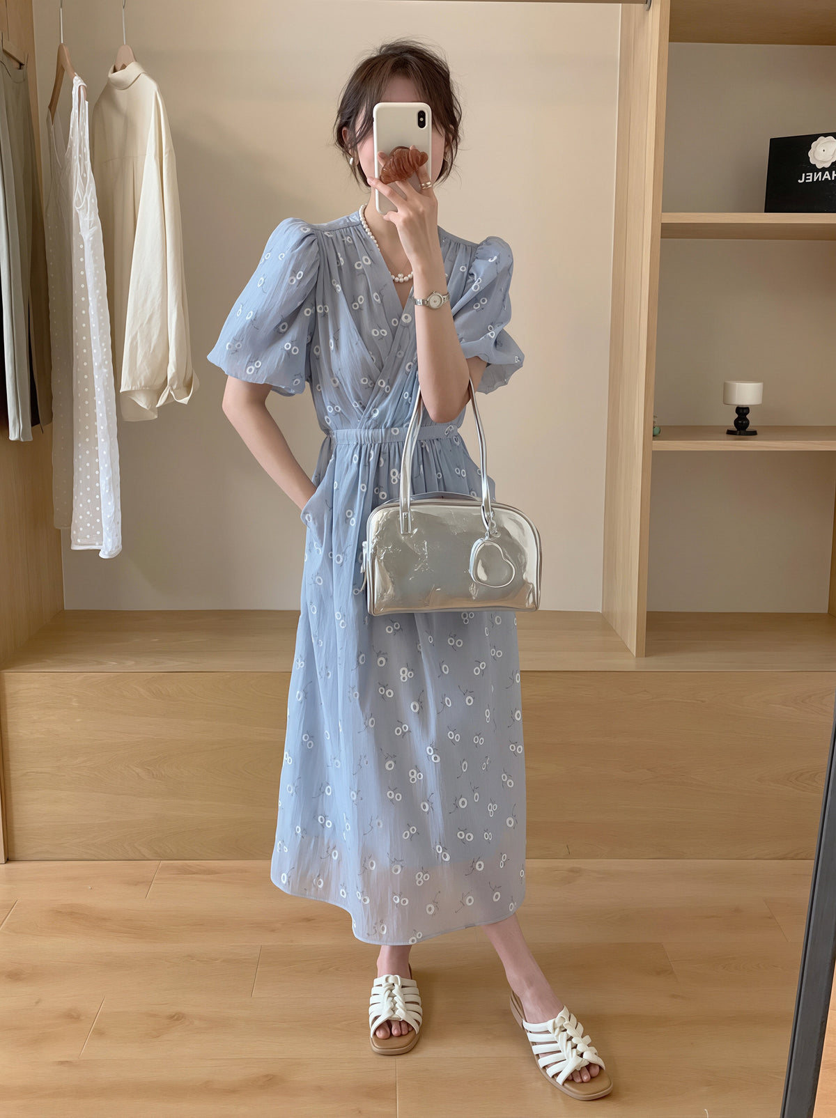 【dress】クロスネックフラワー柄ロングワンピース Q8877