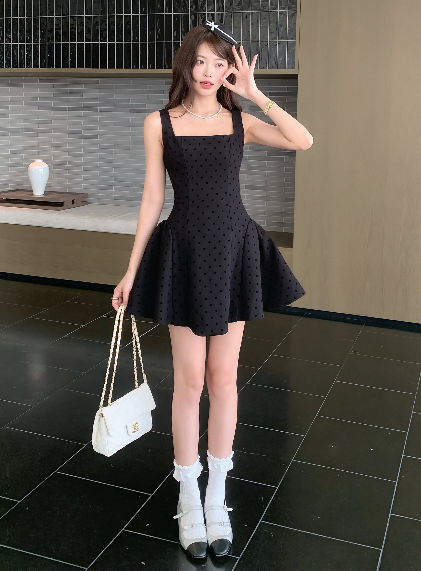 【dress】ドット柄ベストワンピース Q8847
