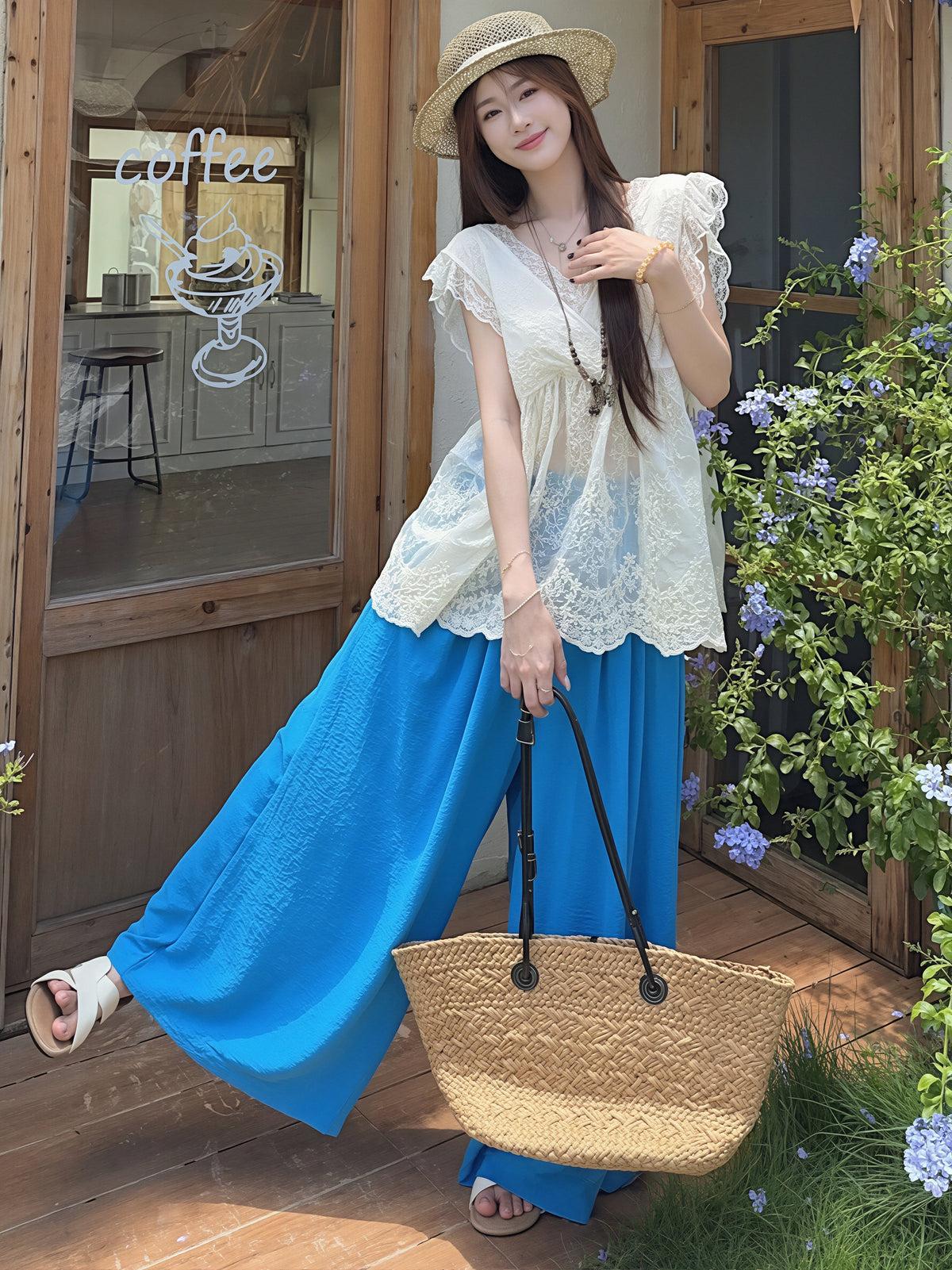 【set】レーストップス×ワイドパンツセット Q8741