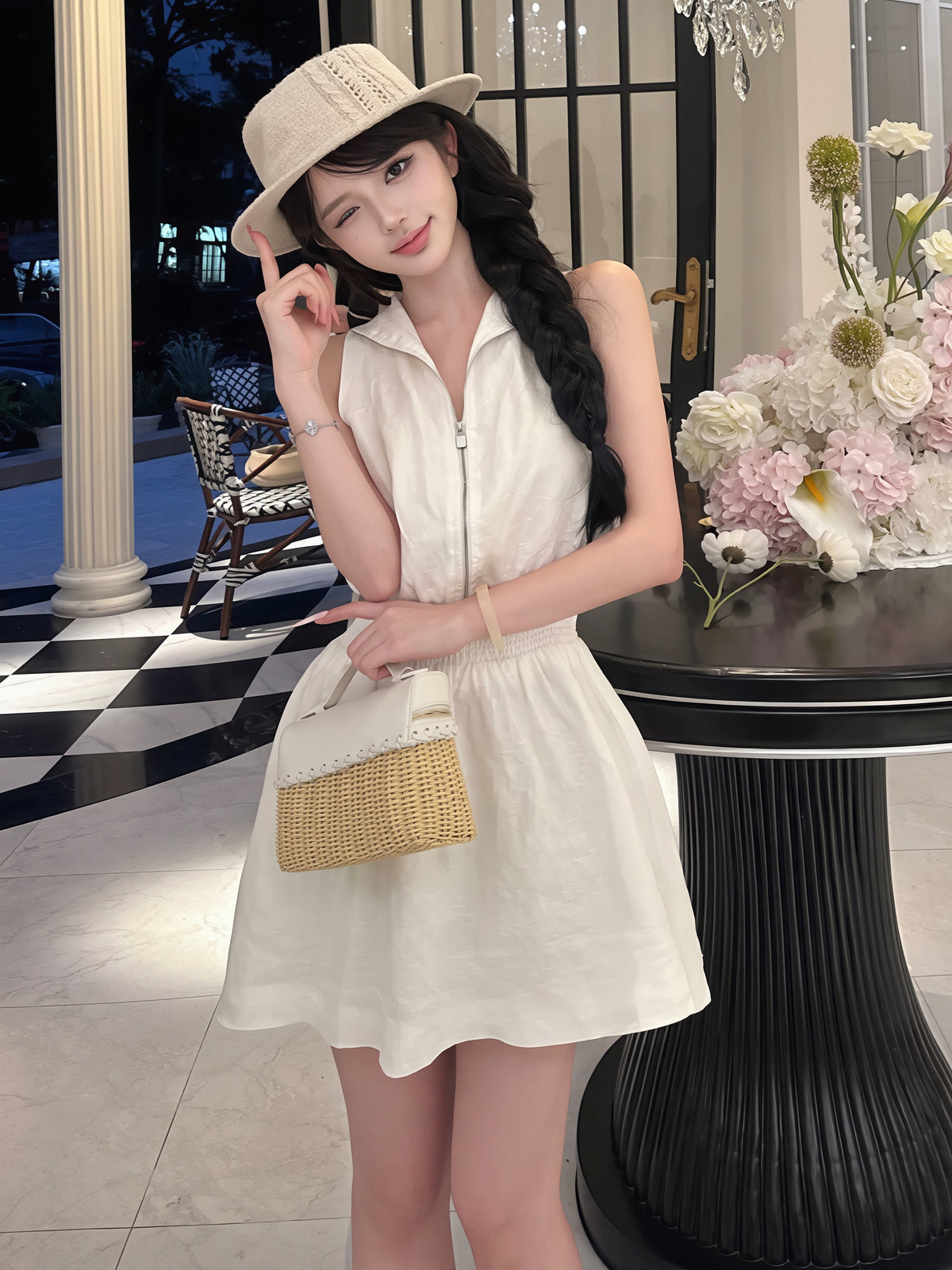 【dress】ノースリーブポロネックワンピース Q8864